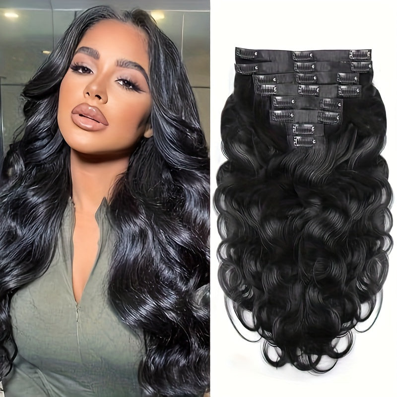8pcs/1 Set with 18 Clips Body Wave Human Hair Clip In Extensions 120g