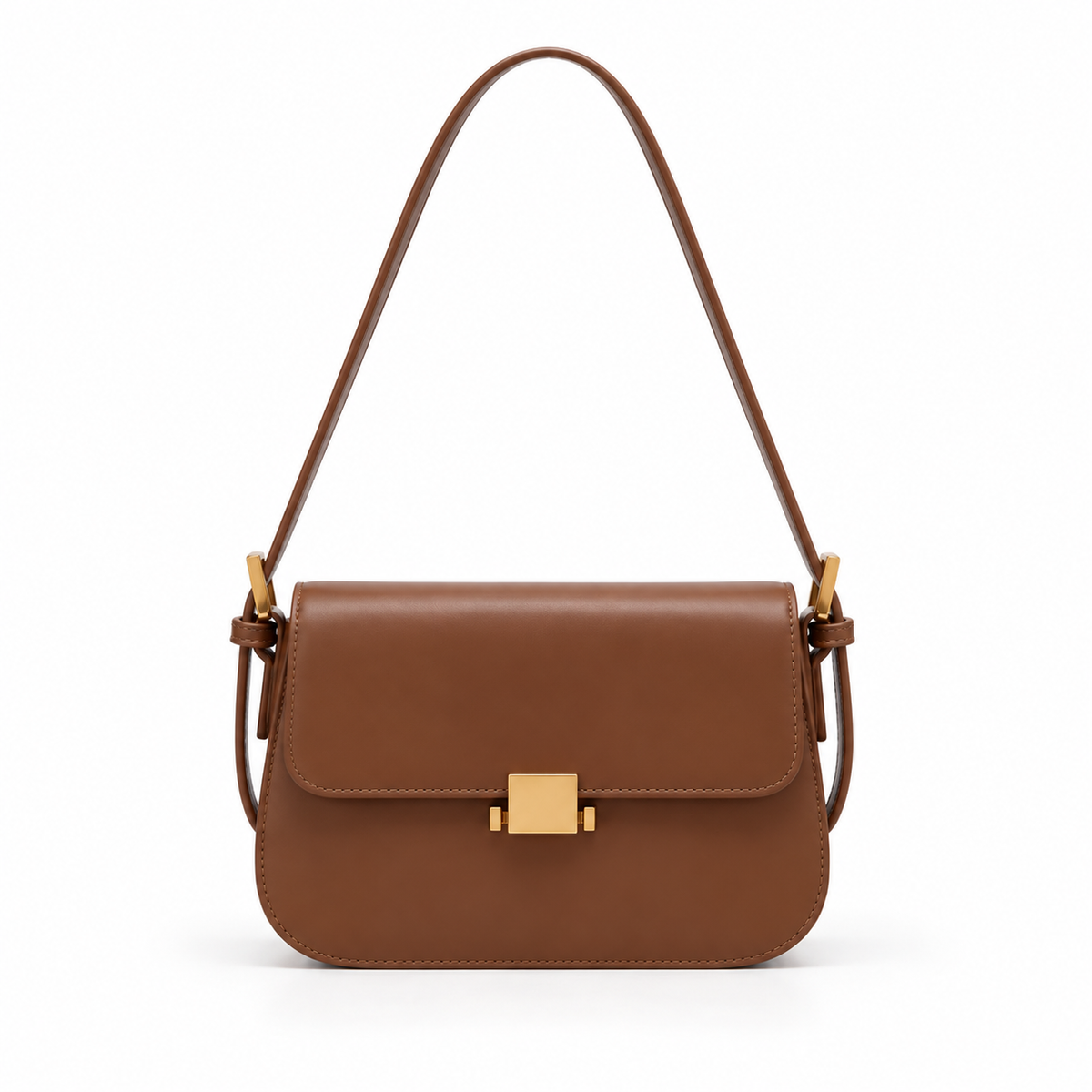 Brown Structured Leather Shoulder Bag