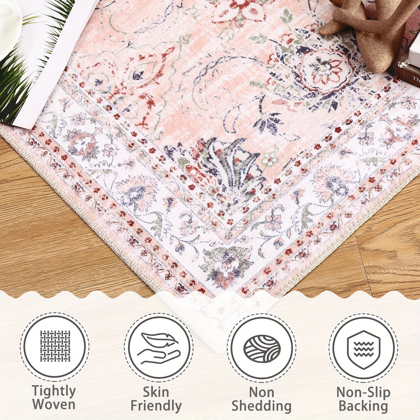 Vintage Floral Rug Washable Area Rug Distressed Entryway Rug Doormat Foldable Indoor Rug Doormat Non-Slip Rug Home Decor Rug For Living Room Bedroom Kitchen Laundry Room Entryway