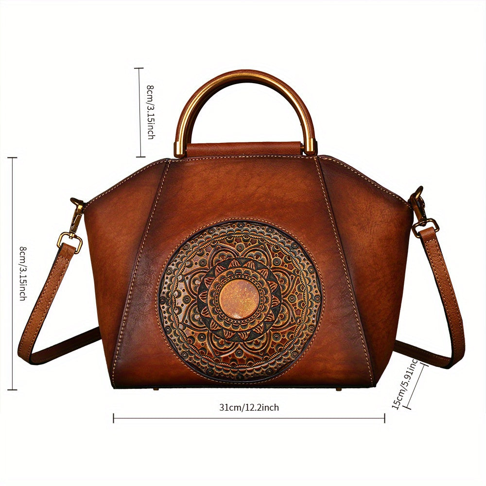 Genuine Leather Women's Handbags, Tote Bags, Large-Capacity Bags, Chinese-Style Crossbody Dumpling Bag, Messenger Bag
