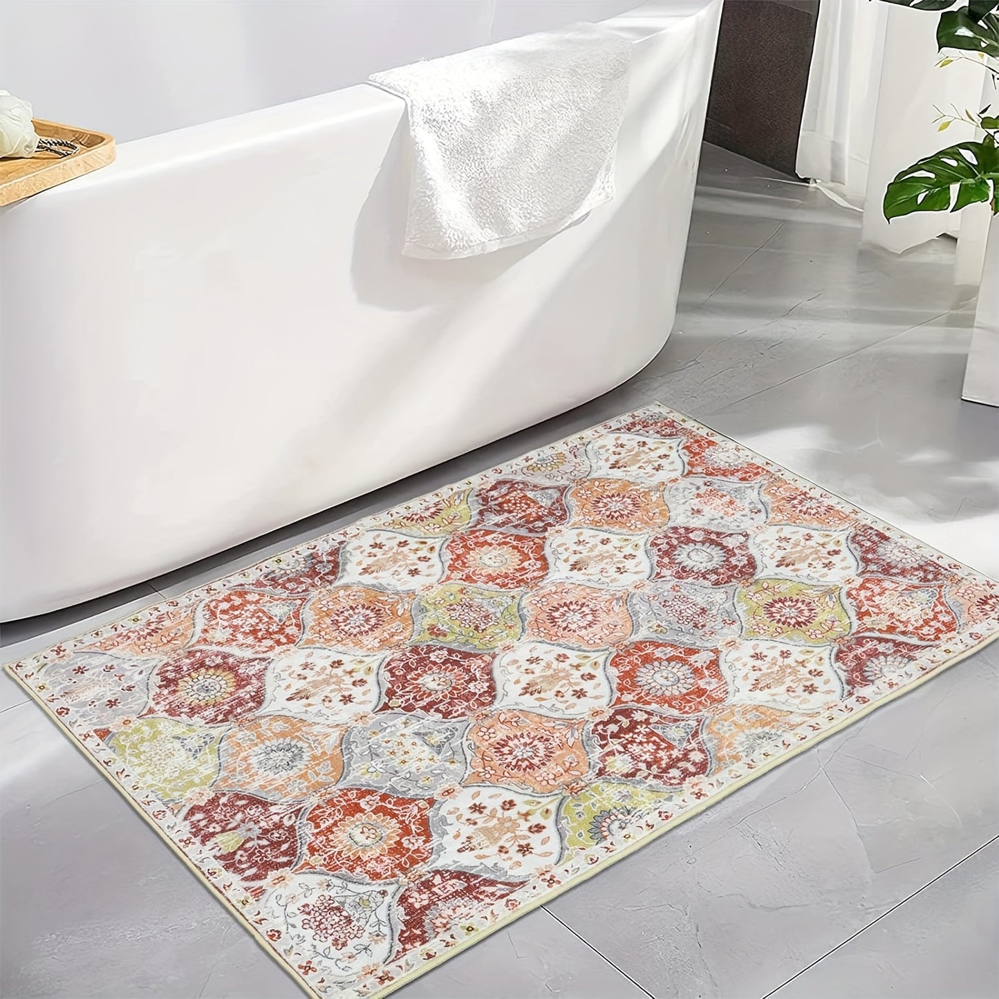 Boho Small Area Rug, Entryway Non-Slip Vintage Ultra-Thin Washable Indoor Door Mat Distressed Throw Home Decor Doormat For Bathroom Kitchen Bedroom