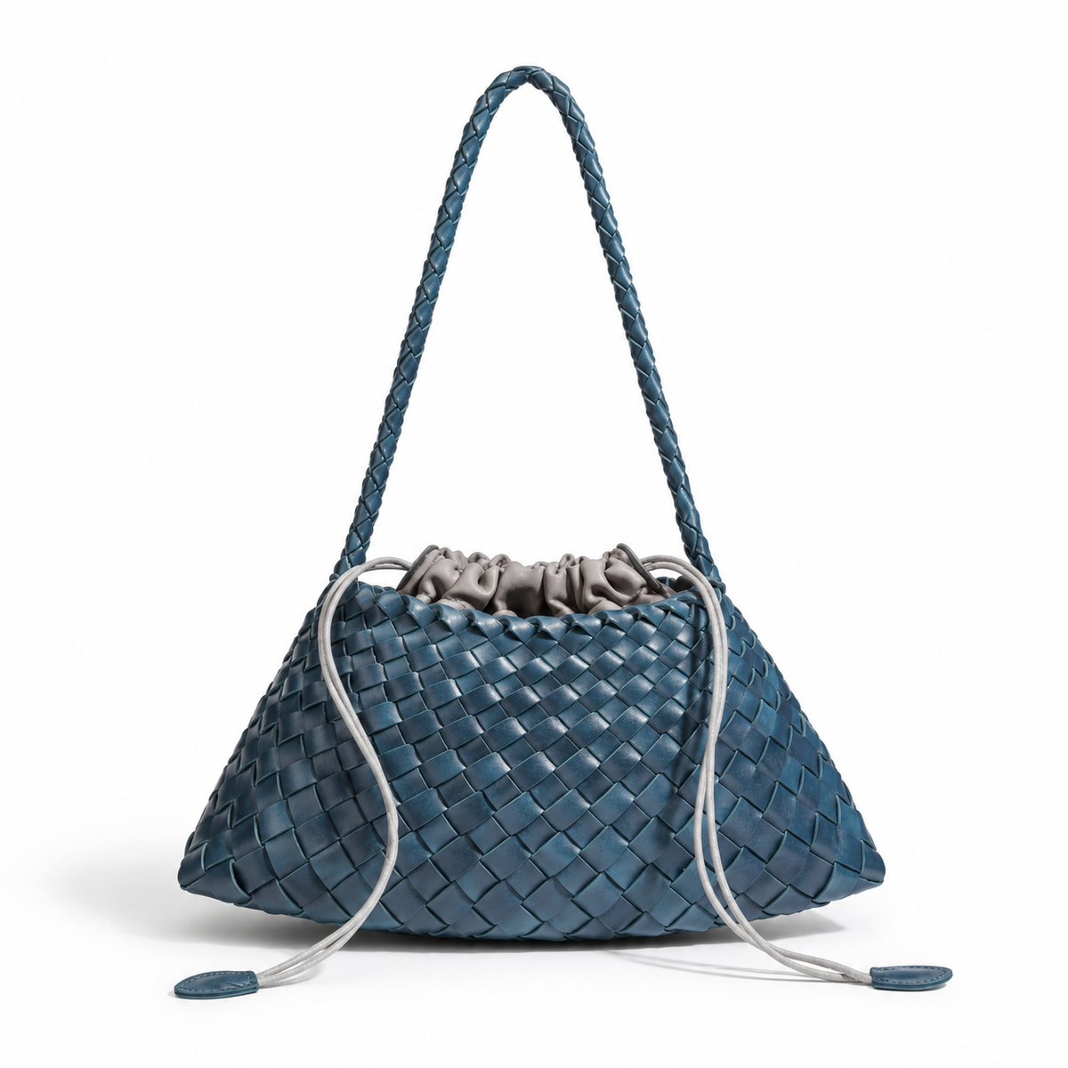 Teal Woven Drawstring Braided Shoulder Bag