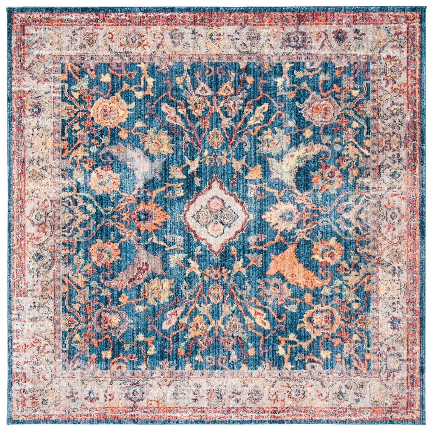 Blue, Rose Coloured Indoor Power Loomed Easy Care Medium Area Rugs For Home Decor Rug for Living Room, Bedroom, Dining Room, Home Office, Basement