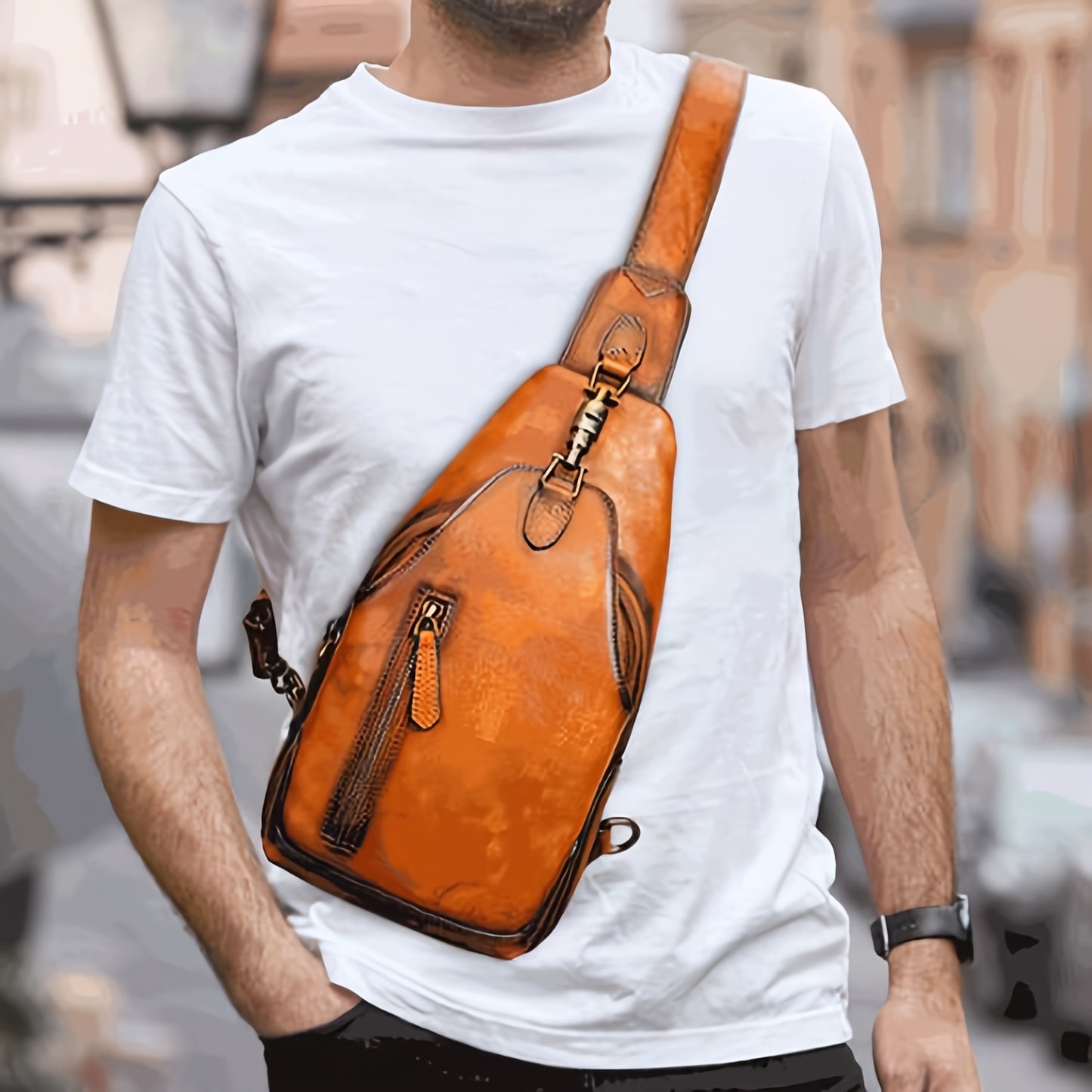 Genuine Leather Sling Bag For Men And Women Real Leather Shoulder Crossbody Bag