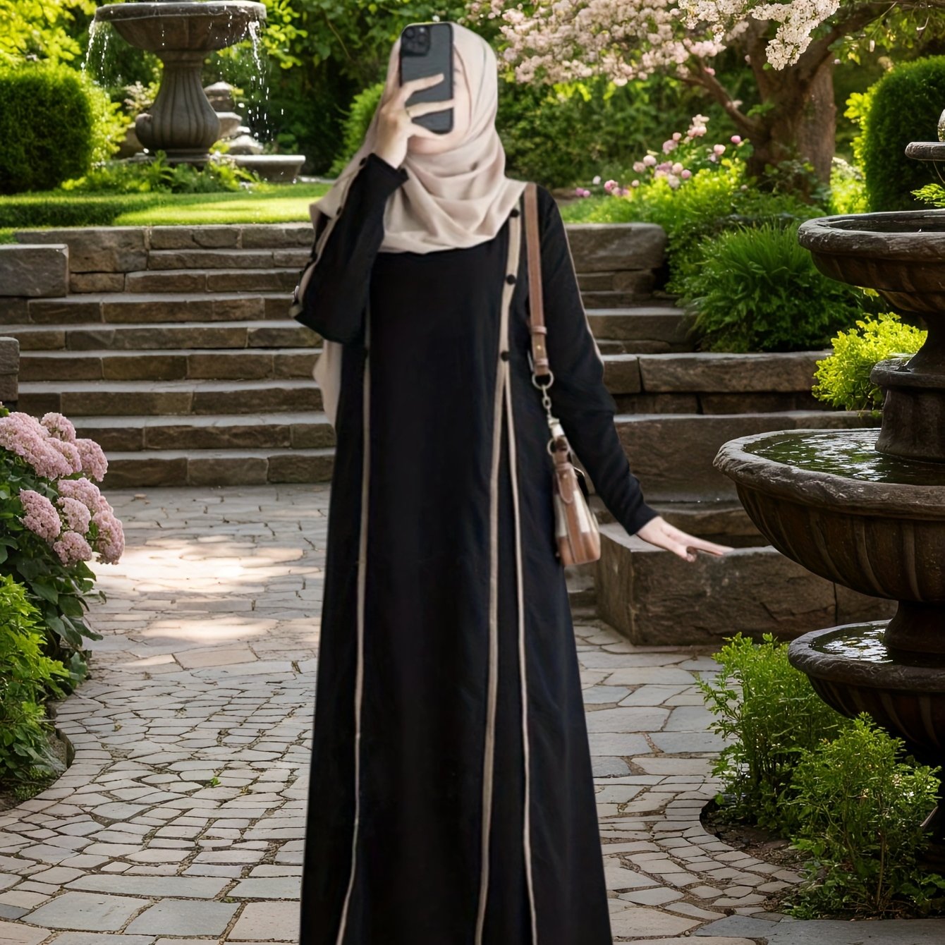 Women's Fashion Long-Sleeved Casual Loose Daily Home Travel Arabic Abaya Robe (No Headscarf)