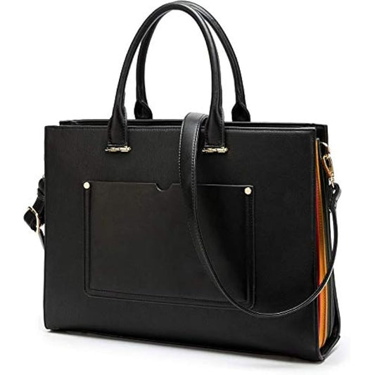 Laptop Tote Bag for Women 15.6 Inch 16 Large Capacity Multi Pockets PU Leather Ladies Busiess Leisure Shoulder Computer Laptop Case