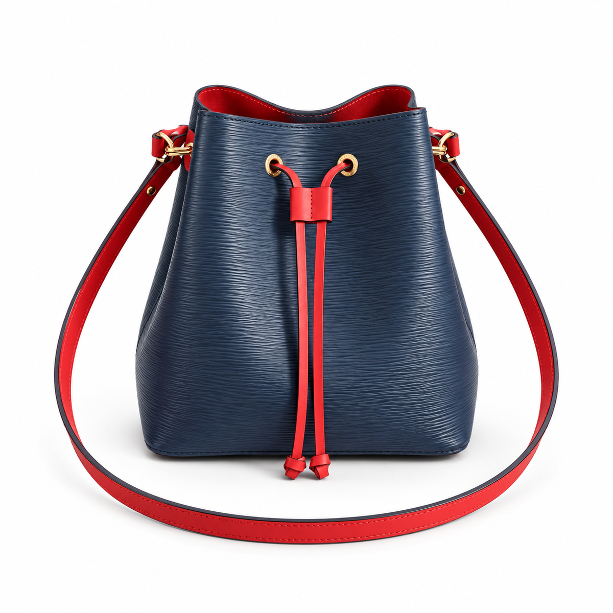 Navy Textured Bucket Bag With Drawstring
