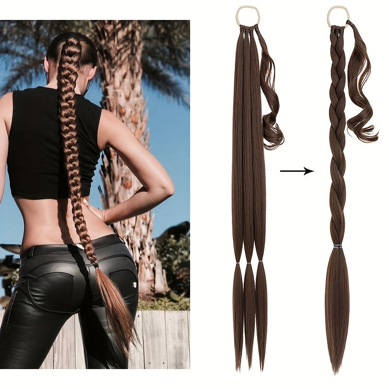Long Braid Ponytail Extension With Elastic Tie Straight Sleek Wrap Around Braid Hair Extensions