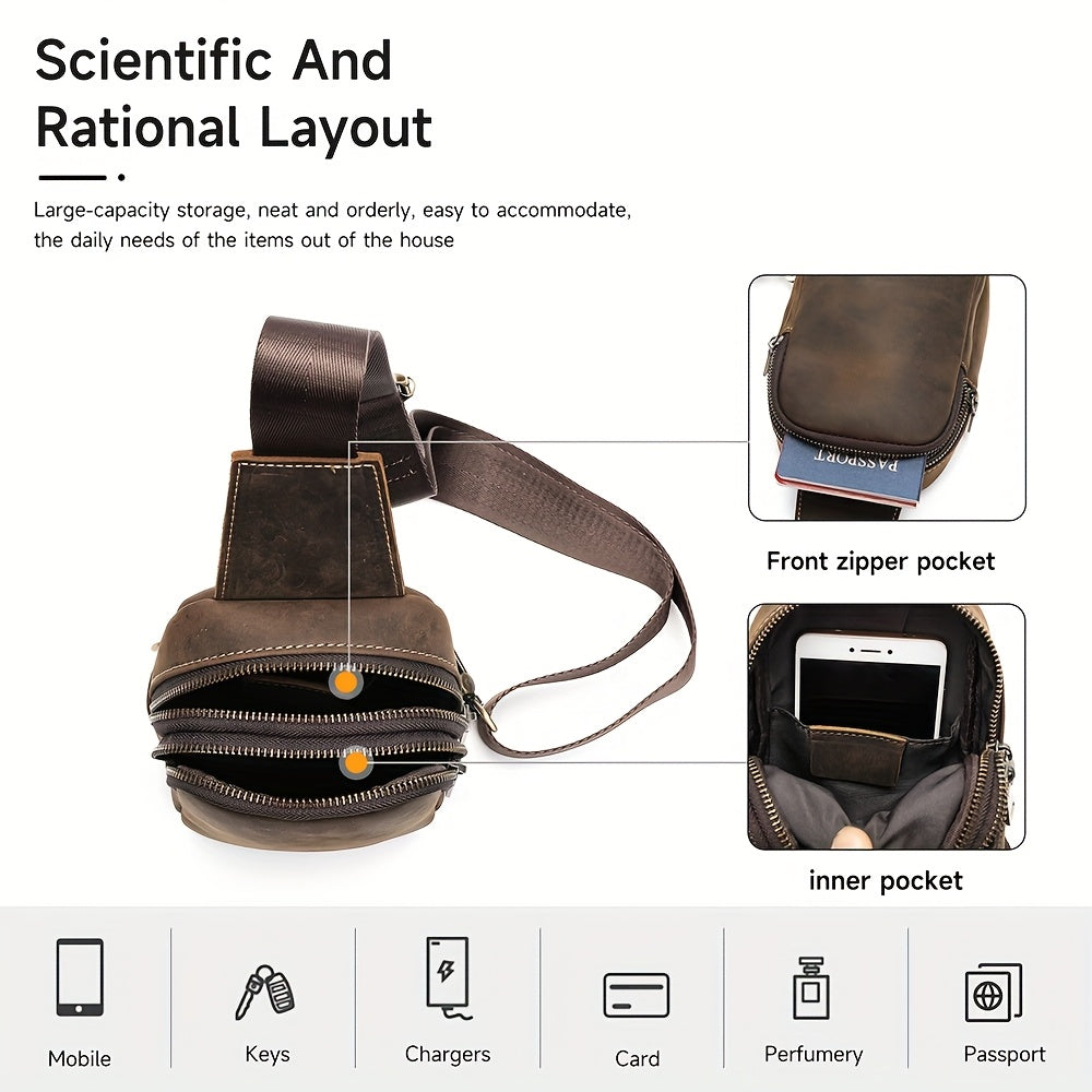 Leather Men Sling Bag, Small Crossbody Bags For Phone Daily Used Shoulder Bags, Sport Running Sling Bags, Leather Men Messenger Bag