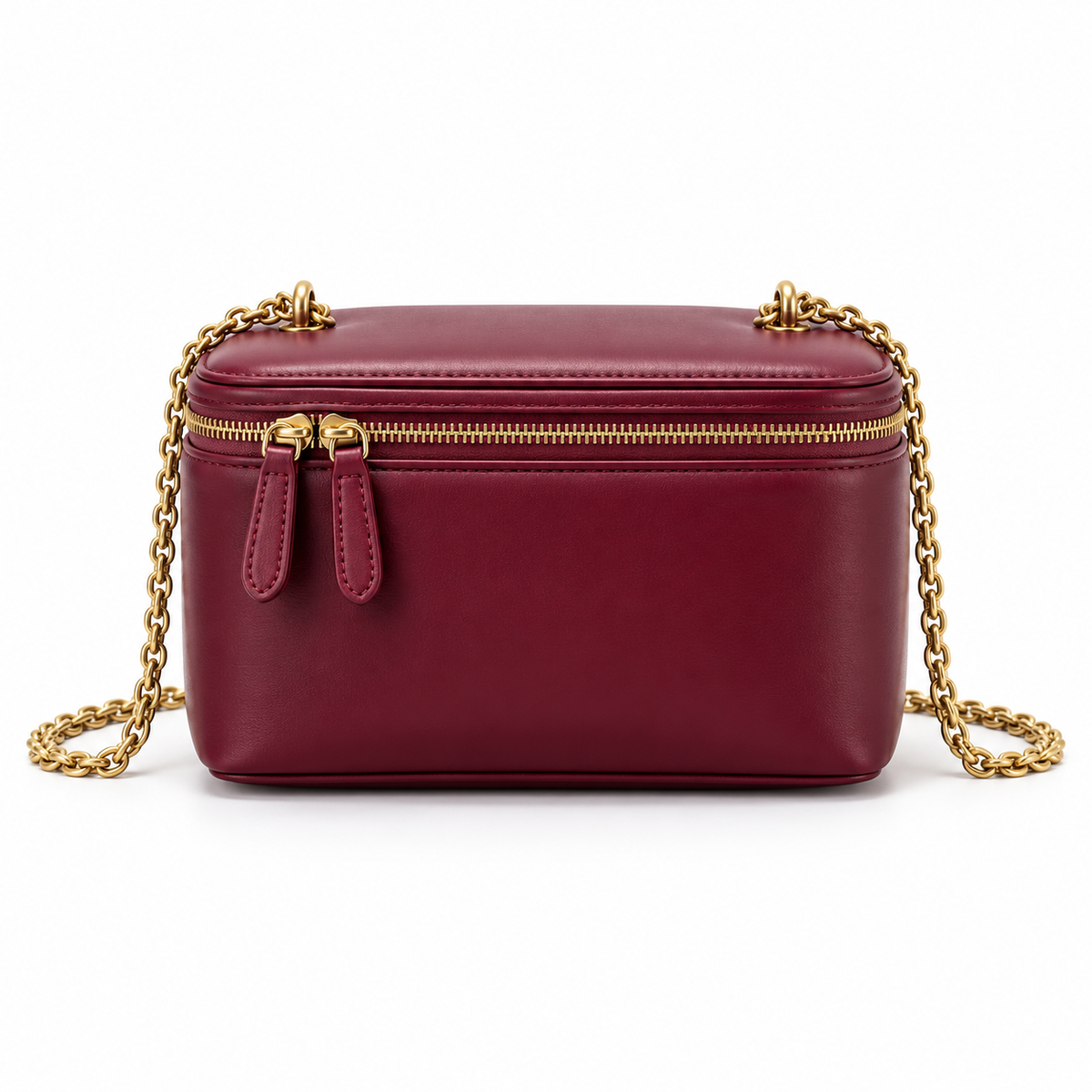 Burgundy Vegan Leather Chain Crossbody Bag