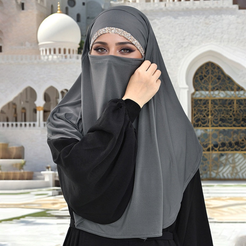 Women Khimar Abaya, Elegant Shiny Hot Fix Drills Hijab Scarf Lightweight Middle East Fashion Accessory