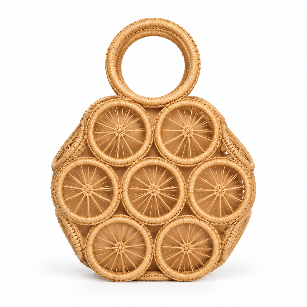 Handwoven Circular Rattan Statement Carry Bag