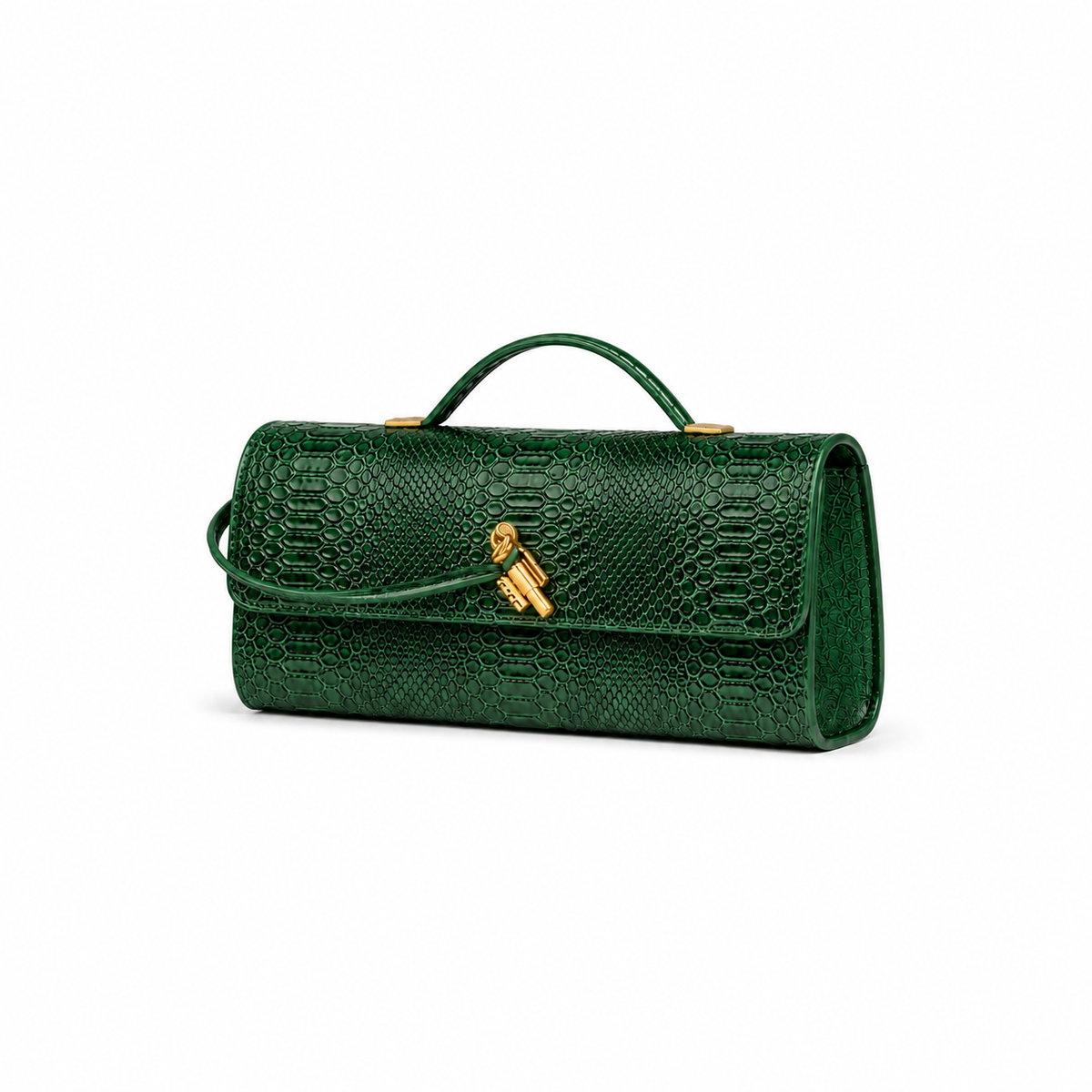 Emerald Green Crocodile-Embossed Handbag