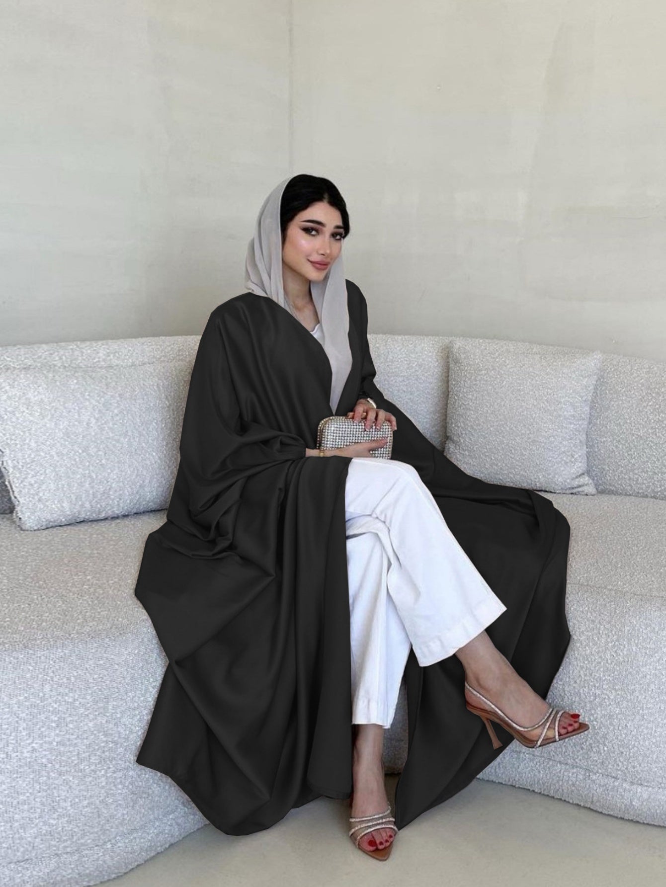 Elegant Middle Eastern Muslim Women's Long Sleeve Abaya Dress - Soft Lightweight Non-Stretch Fabric with Adjustable Waist Belt, Floor-Length Modest Robe for Spring/Summer, Hand Wash Only
