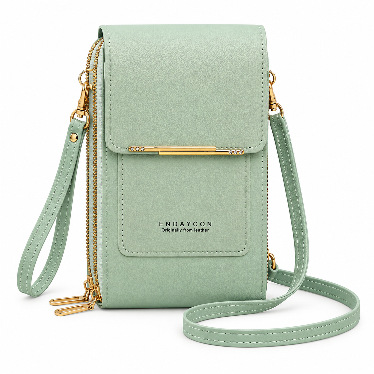 Mint Green Textured Crossbody Phone Bag