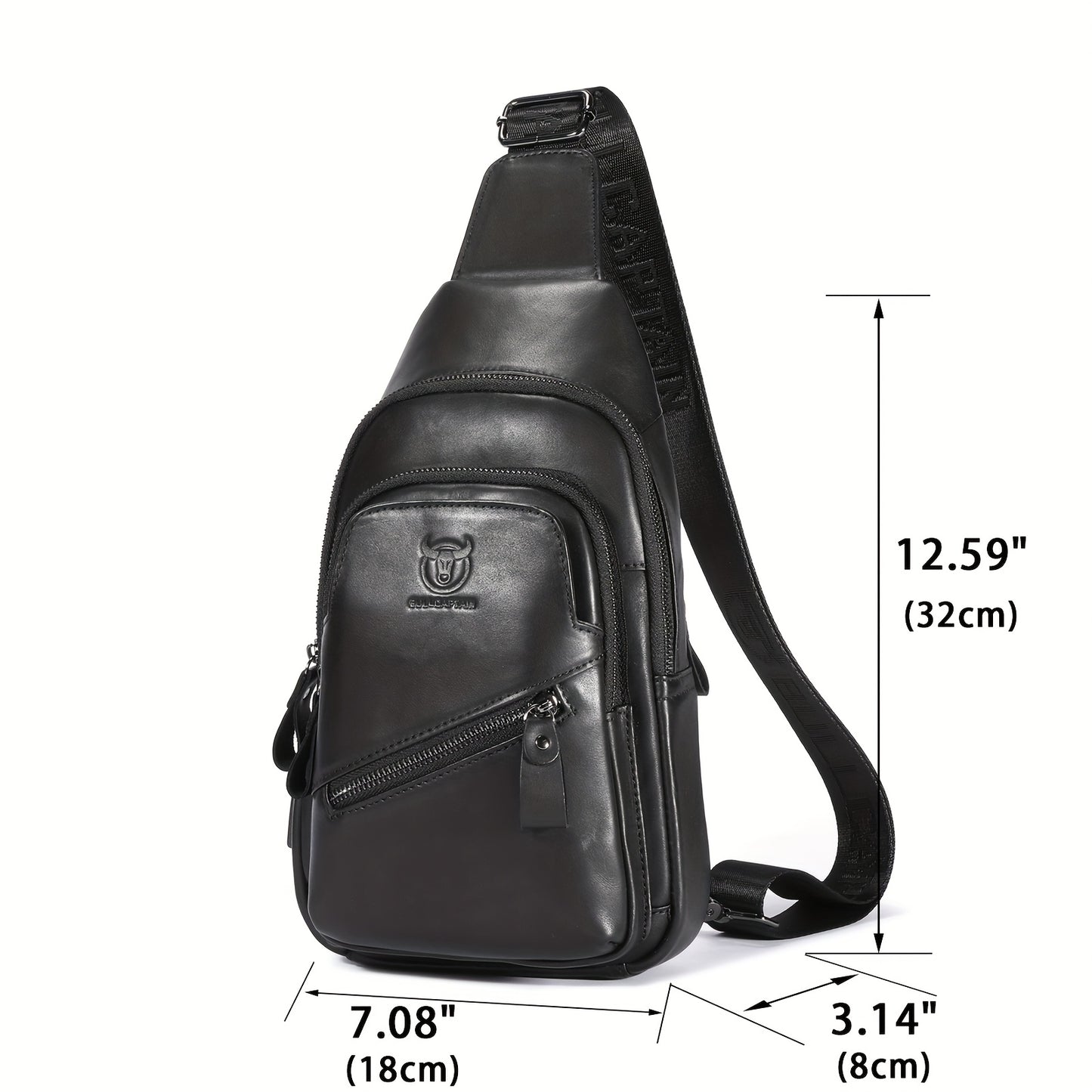 Men's Genuine Leather Sling Bag | Adjustable Crossbody & Chest Pack with USB Charging Port, Multiple Zipper Pockets