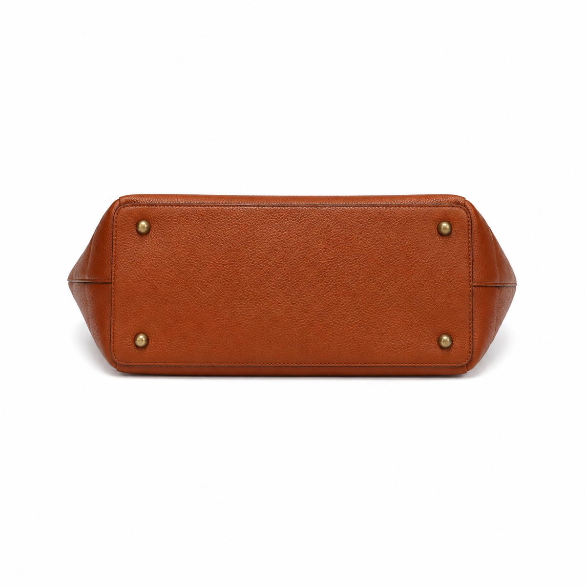 Cognac Brown Pebbled Leather Structured Tote Bag