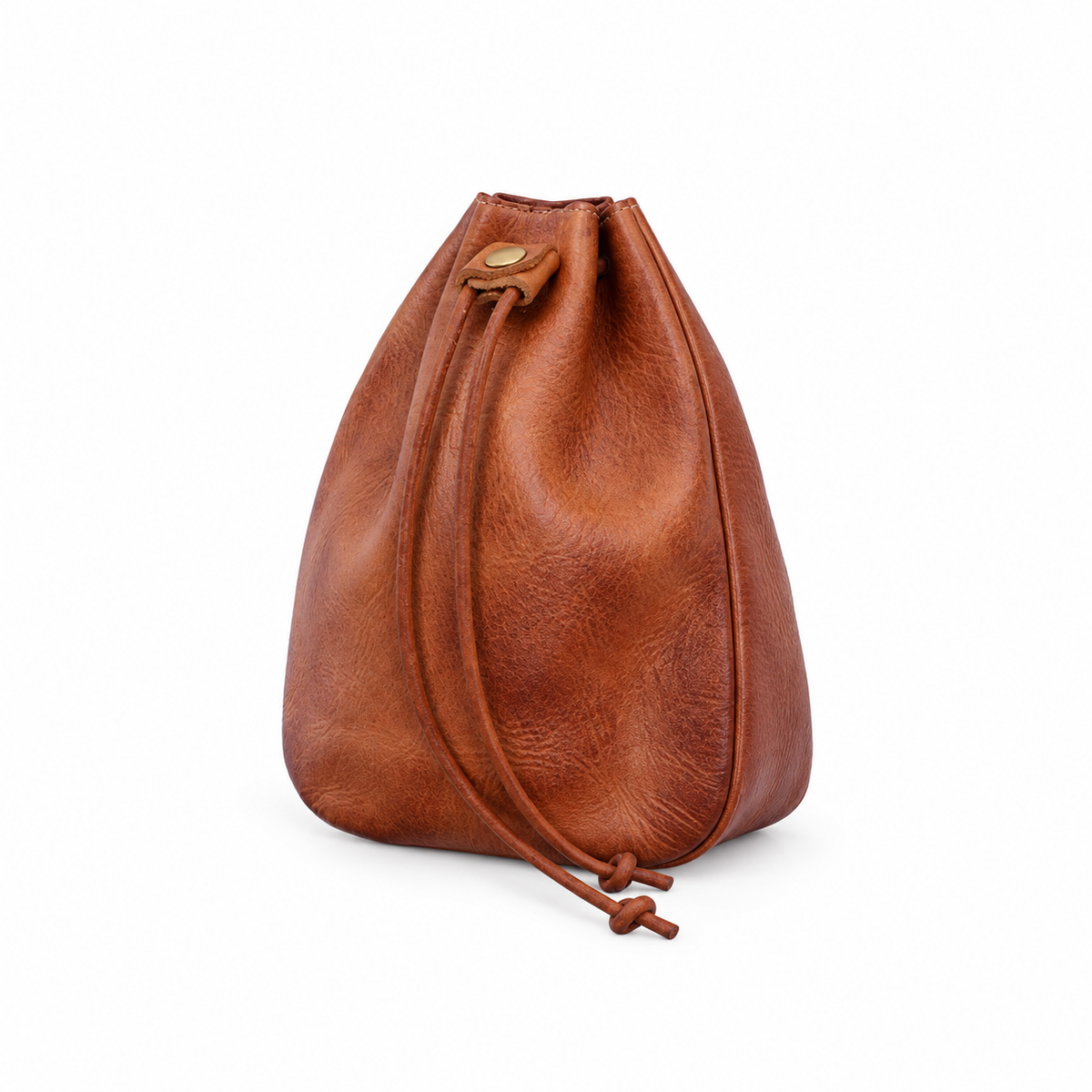 Vintage Brown Vegan Leather Drawstring Bag