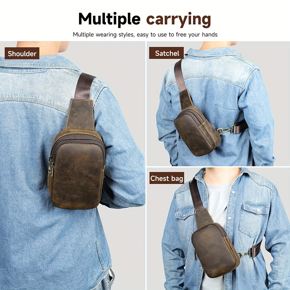 Leather Men Sling Bag, Small Crossbody Bags For Phone Daily Used Shoulder Bags, Sport Running Sling Bags, Leather Men Messenger Bag