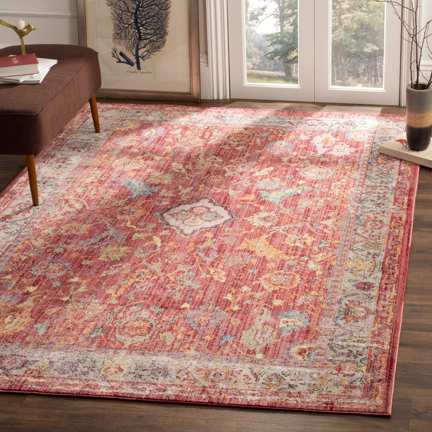 Blue, Rose Coloured Indoor Power Loomed Easy Care Medium Area Rugs For Home Decor Rug for Living Room, Bedroom, Dining Room, Home Office, Basement