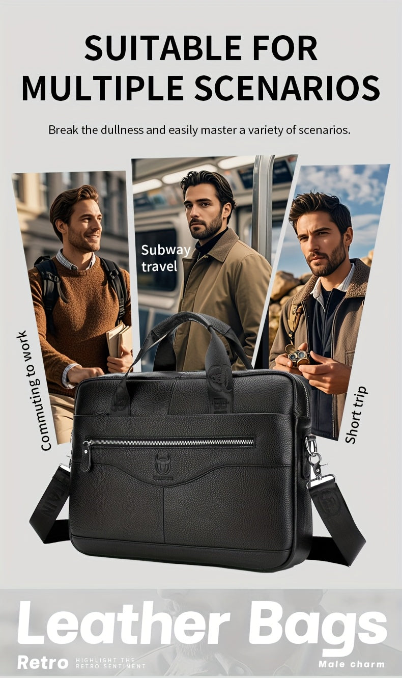 Men's Leather Multi-functional Briefcase Laptop Crossbody Bag, Men's Professional Business Bags For Work