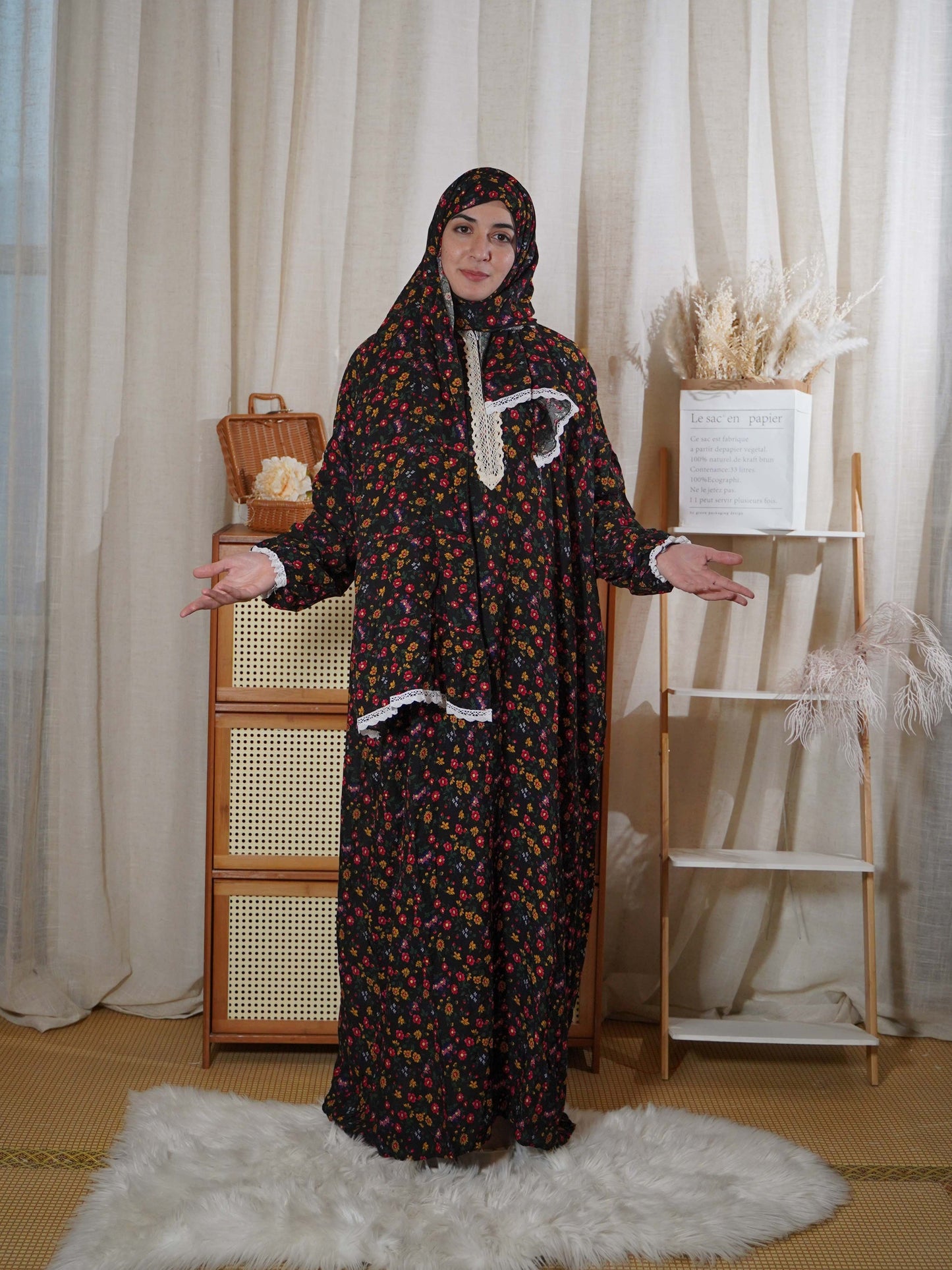 Prayer Robe and Scarf Set for Muslim Women in the Middle East | Traditional Fashion Print Jibab Abaya
