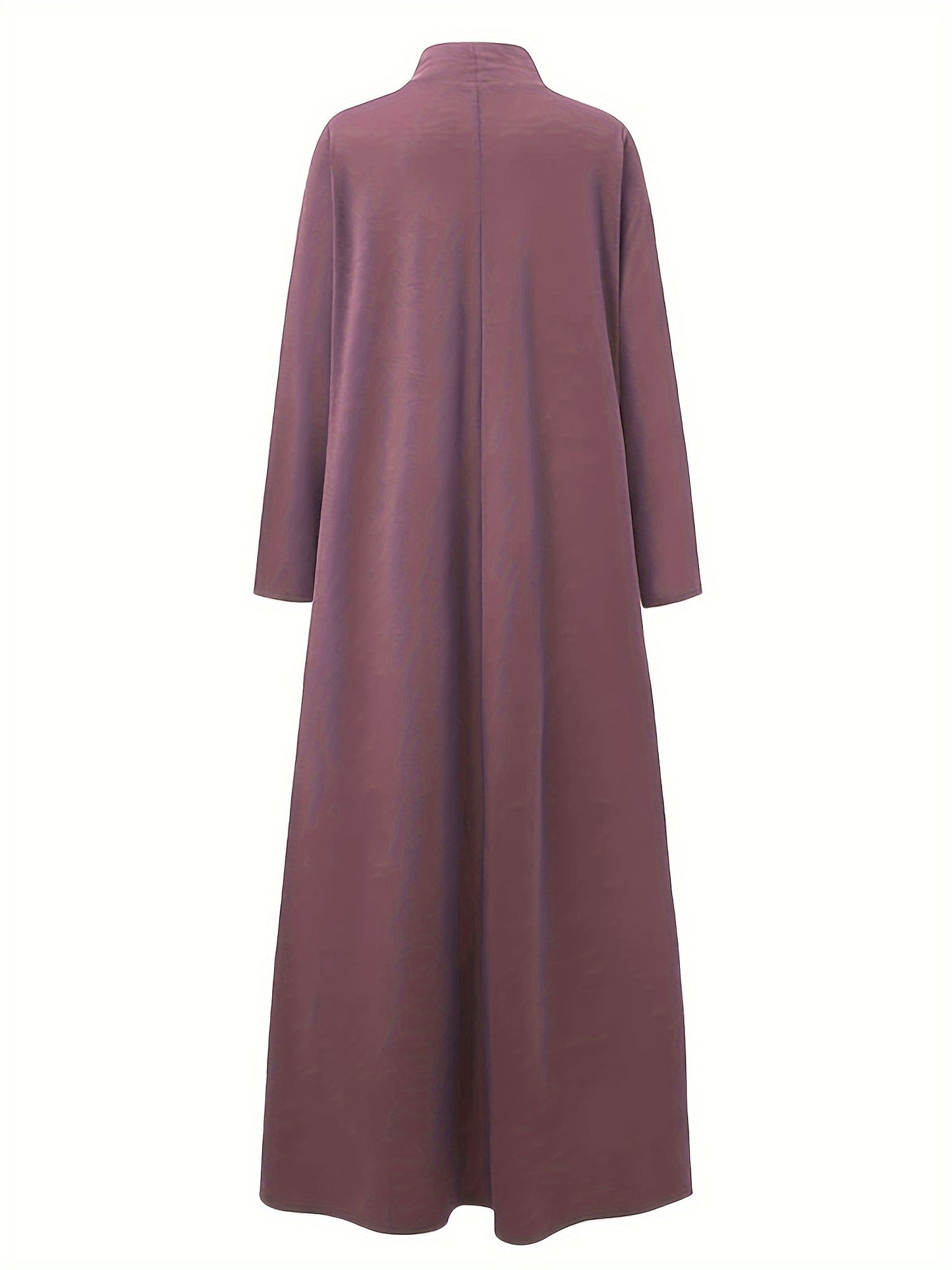 Solid Color High-Neck Long Arabic Abaya for Women in Muslim Style
