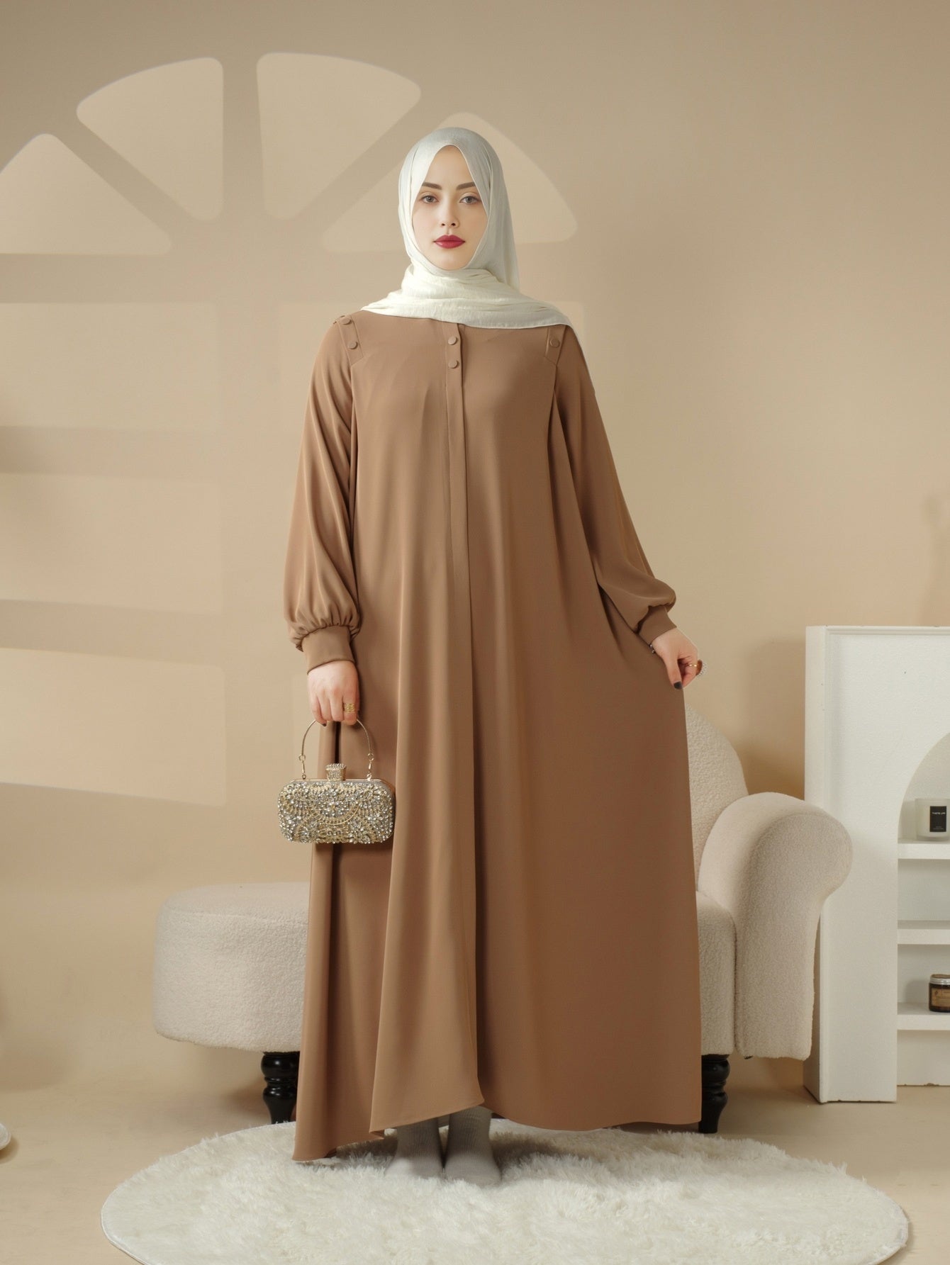 Elegant Macaron Color Shoulder Button Pullover Abaya Dress for Women - Long Sleeve, Solid Color, Non-Stretch Fabric, Regular Fit, Perfect for Ramadan, Prayer, and Muslim Style, Muslim Dress | Elegant Abaya | Nonstretch Fabric, Abay
