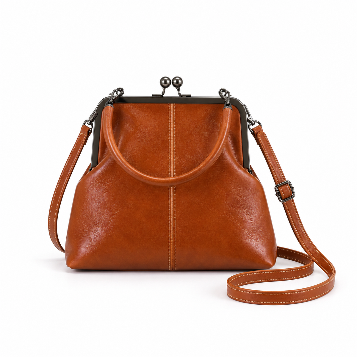 Vintage Brown Kiss Lock Crossbody Bag