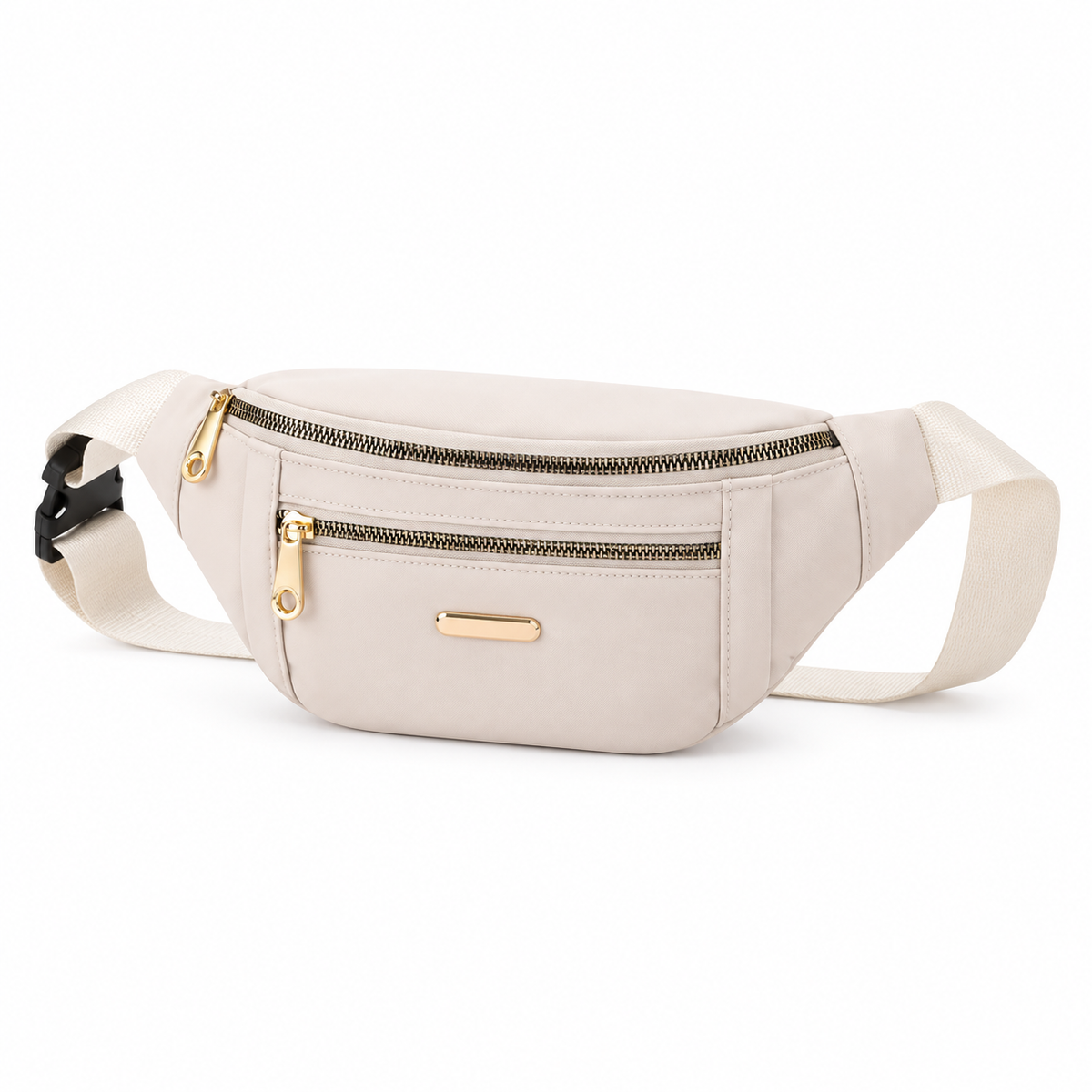 Elegant Cream Waist Bag With Zippers