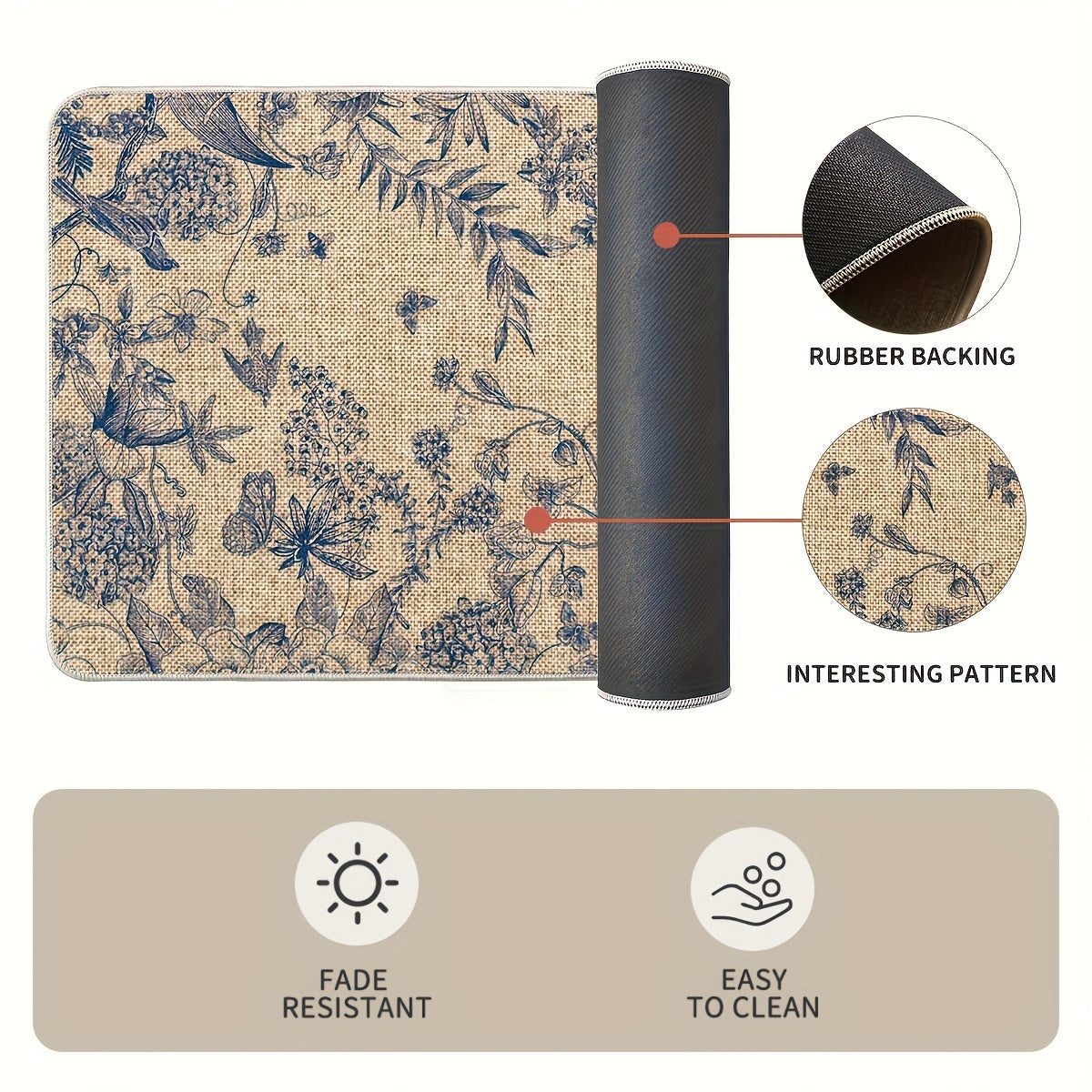 Flower Bird Leaves Kitchen Mats, Home Decor Low-Profile Kitchen Rugs For Floor - 17x29 Inches And 17x47 Inches