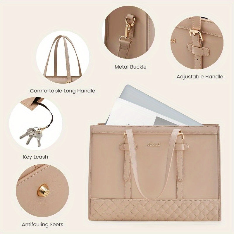Laptop Bag for Women 15.6 inch Laptop Leather Tote Bag Computer Bag Work Bags for Business Office Large Capacity Laptop Purse Professional Work Canvas Tote Black