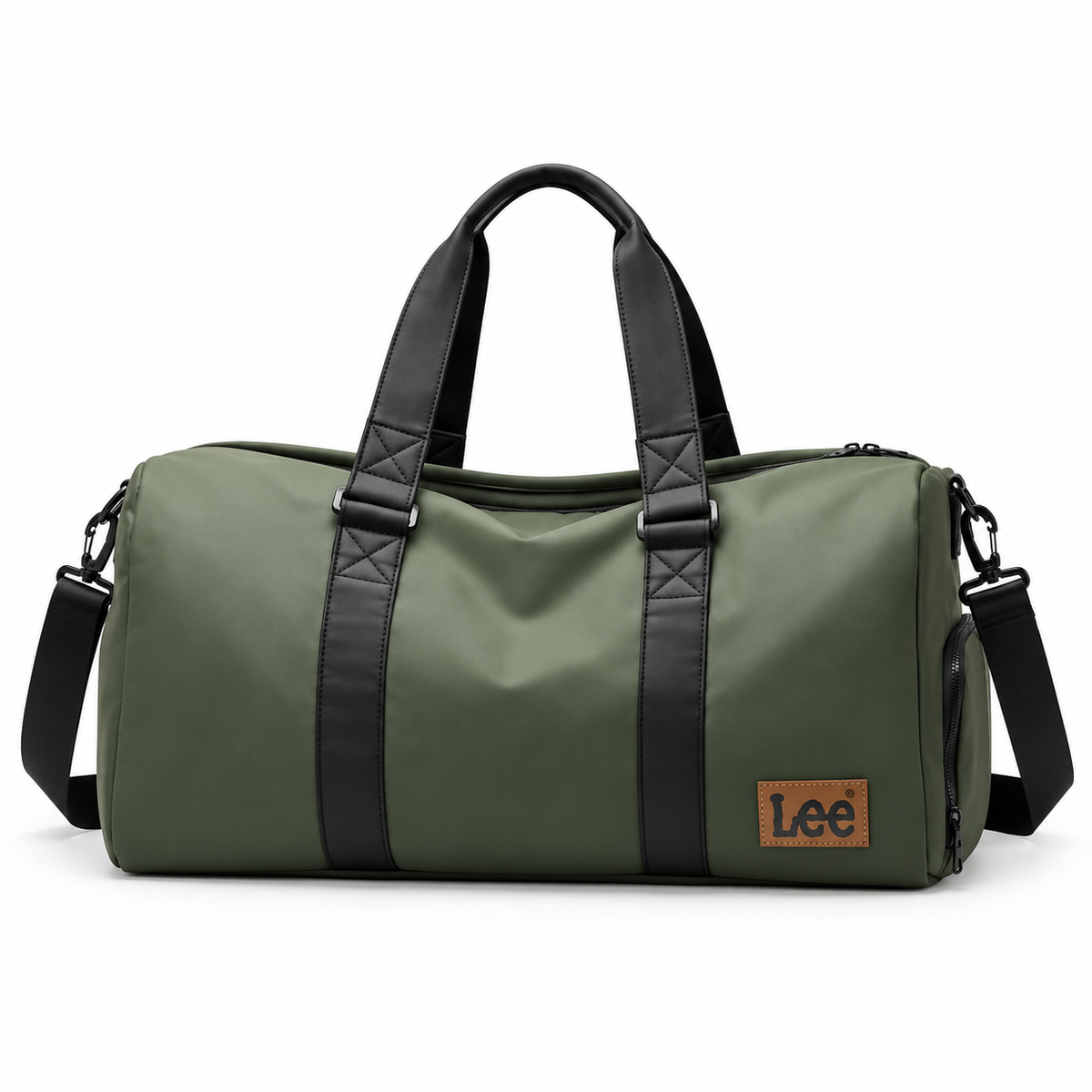 Olive Green Leather Duffel Travel Bag