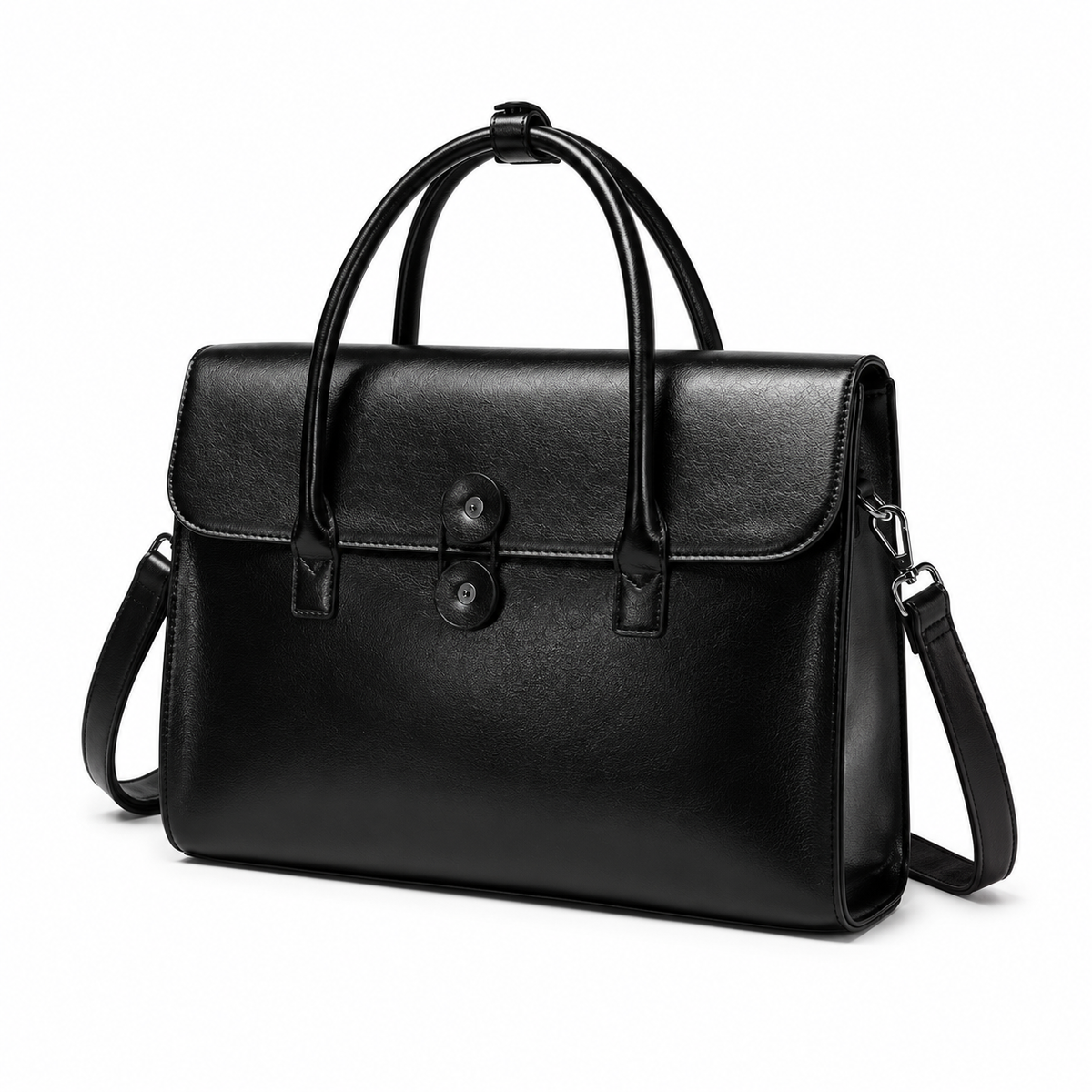 Classic Black Leather Briefcase With Handles