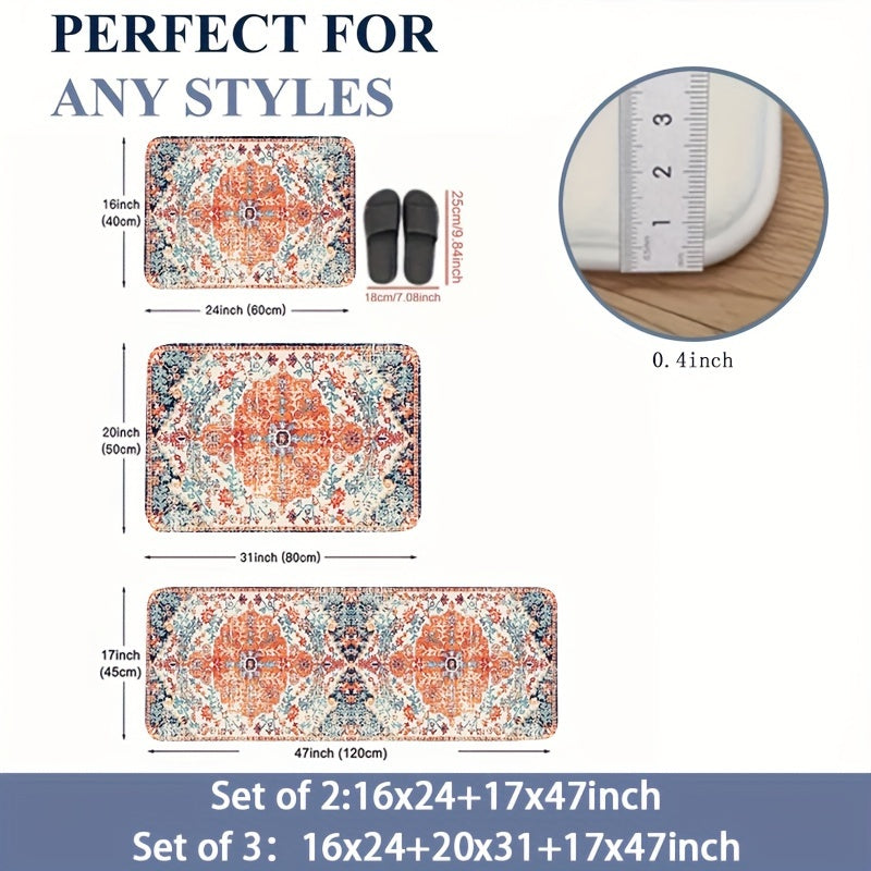 Bohemian Kitchen Mat, Bohemian Raggy Wind Mat, Indian Mat Corridor Running Mat, Flannel Soft And Comfortable Easy to Clean, Suitable for Bedroom Living Room Dining Room Kitchen Bathroom Porch Rug Floor Carpet, Laundry Room