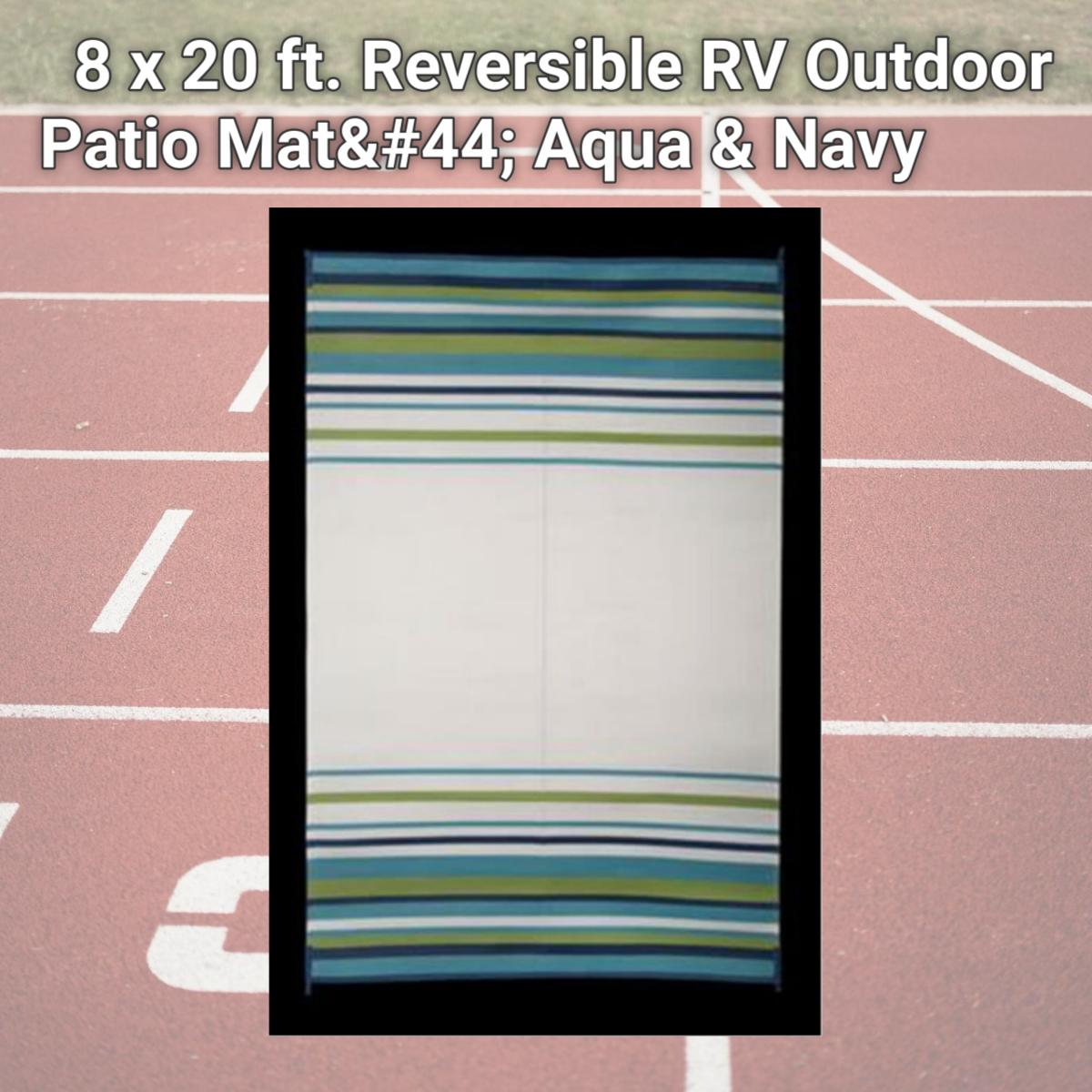 212 Main 8 x 20 ft. Reversible RV Outdoor Patio Medium Rug Aqua & Navy
