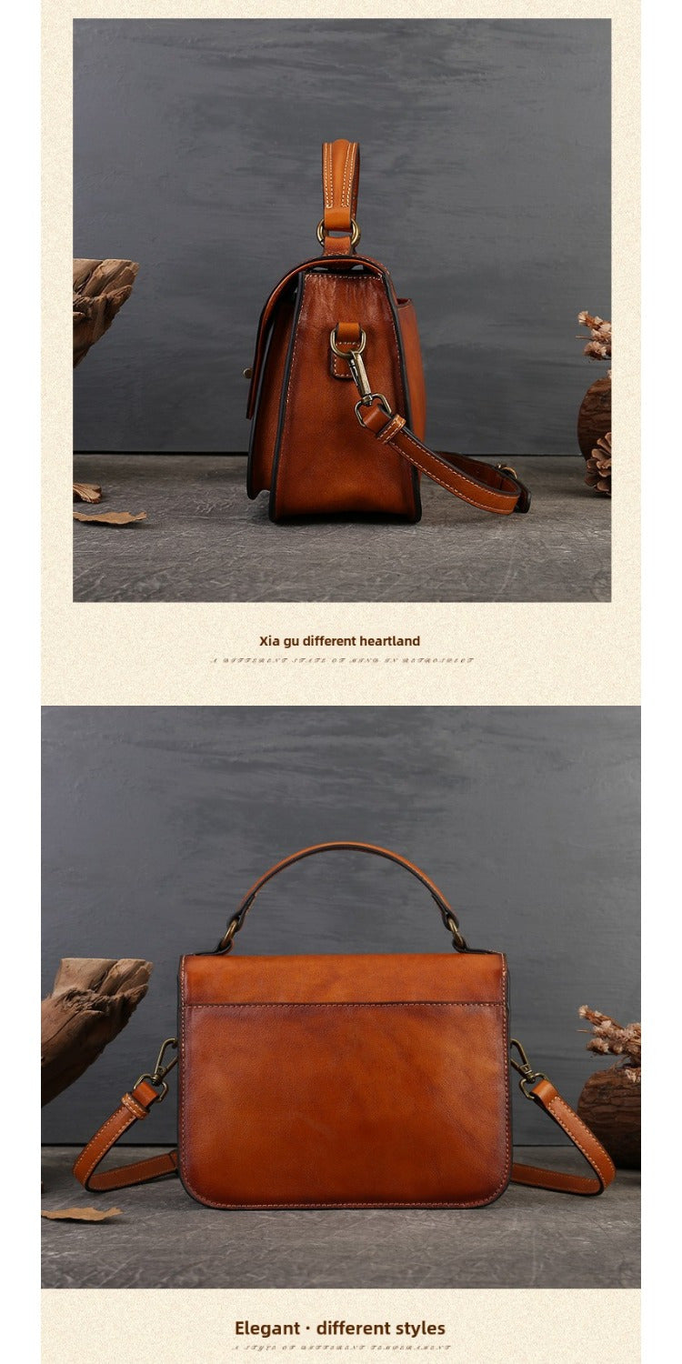 Women's Genuine Leather Retro Messenger Bag - Adjustable Crossbody & Shoulder Strap, Snap Closure, Durable Oil-Edged Trim