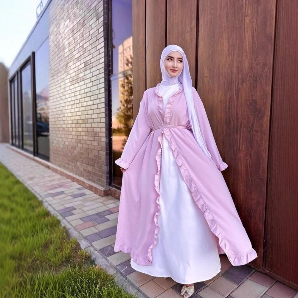 Women's Elegant Arabic Abaya Robe - Lightweight Breathable Loose Fit Long Sleeve Arabic Dress with Belt, Solid Color Machine Washable All-Season Casual & Formal Wear