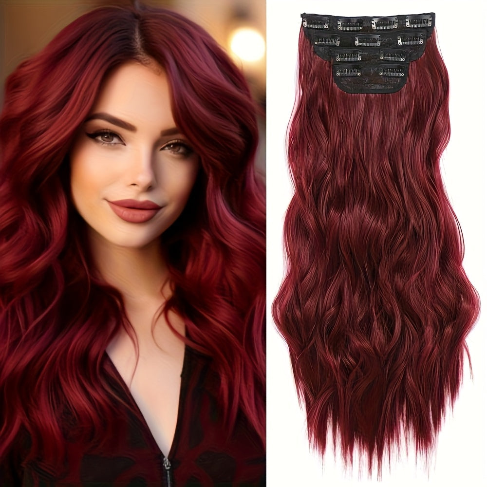 Clip In Hair Extensions For Women 20 Inch 5pcs Long Wavy Curly Auburn Copper Red Hair Extensions Clip Ins Full Head Synthetic Hair Extension For Women