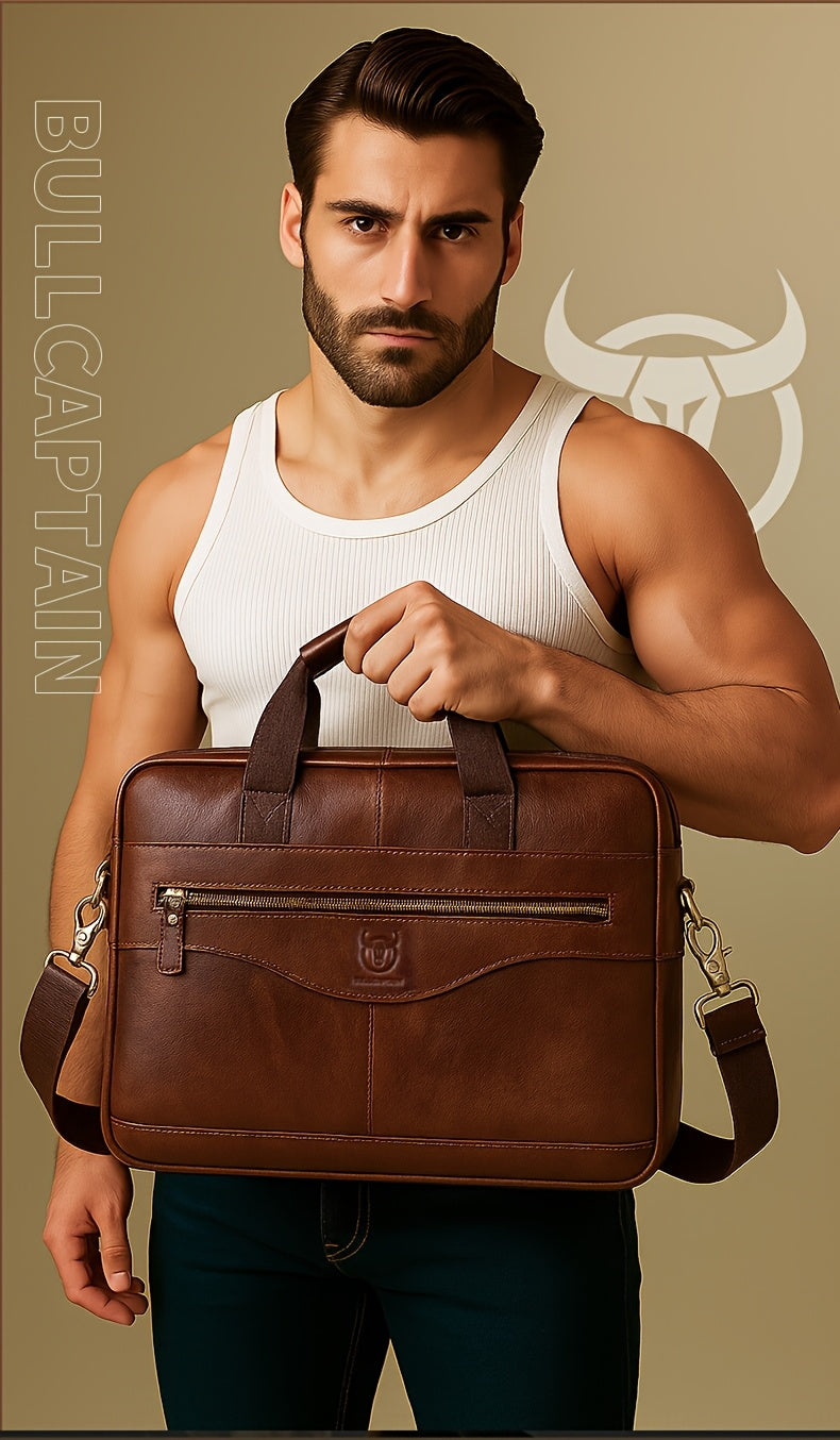 Men's Leather Multi-functional Briefcase Laptop Crossbody Bag, Men's Professional Business Bags For Work