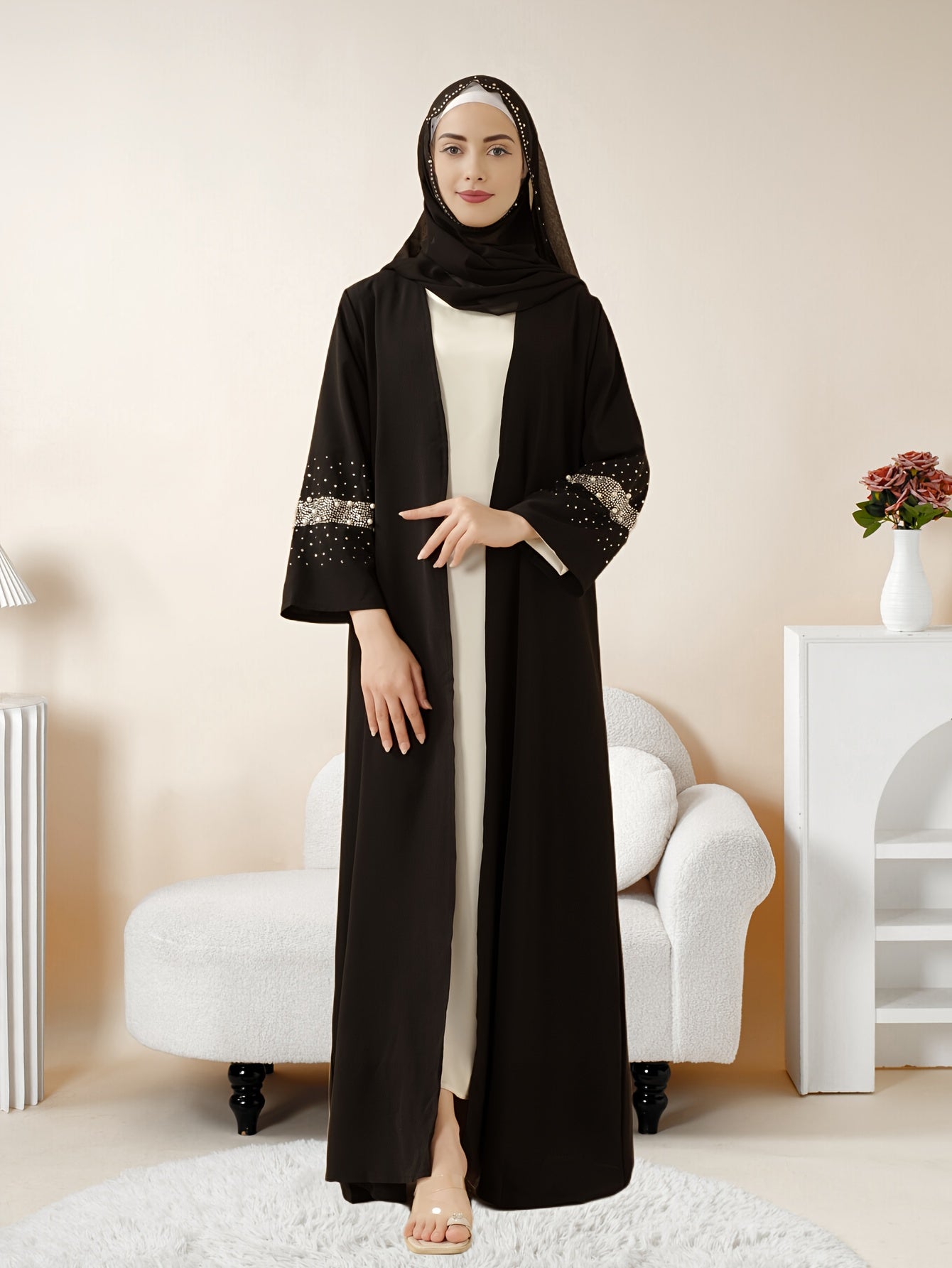 1pc Muslim Eid Al-Adha Long Scarf Arabic Abaya Set, Two-Piece Islamic Women's Ramadan Eid Prayer Dress, Holy Commemoration Robe, Global Spring Summer Comfortable Covering Outfit