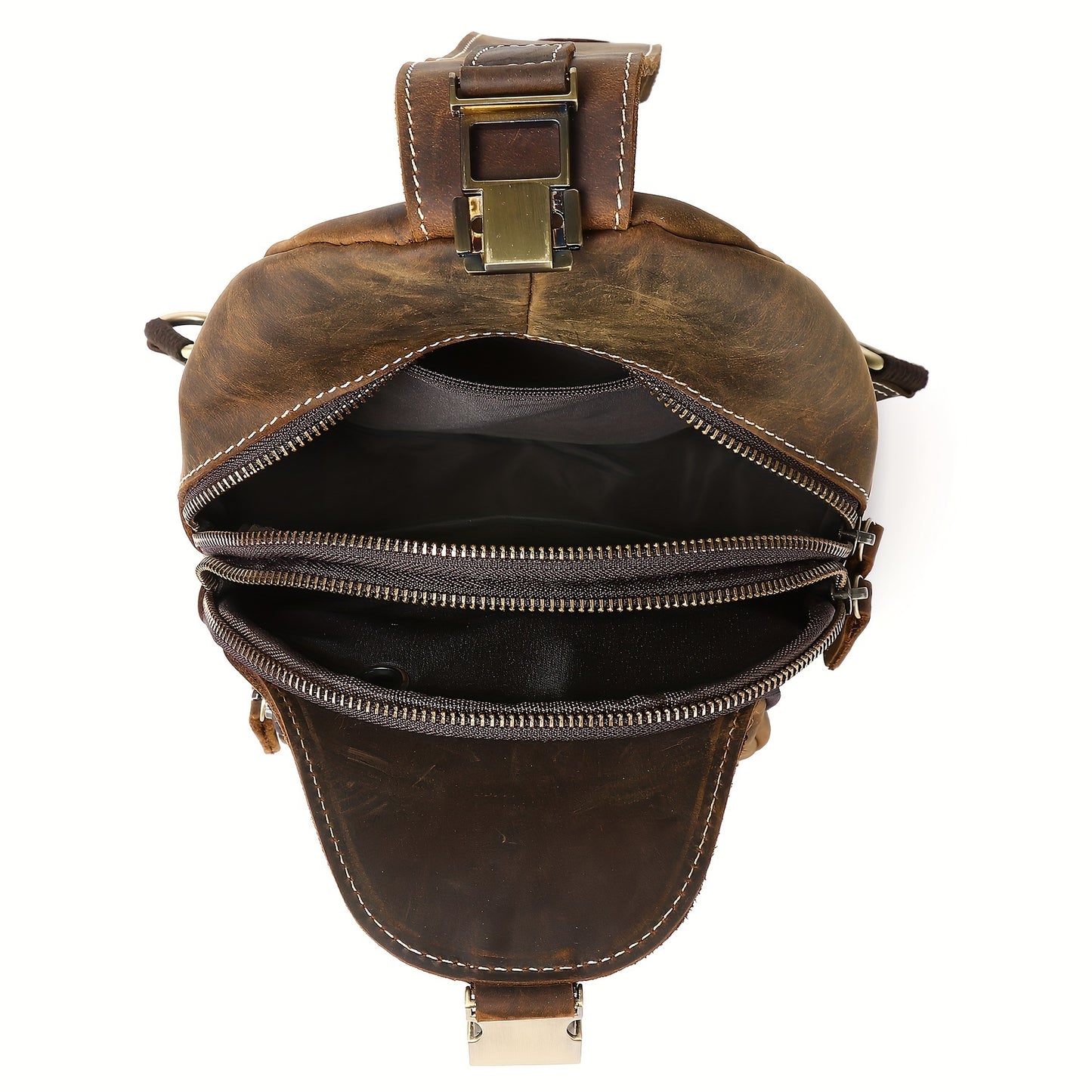 Full Grain Cowhide Leather Vintage Sling Chest Shoulder Bag Retro Hiking Crossbody Casual Daypack - Durable & Stylish - For Men & Women