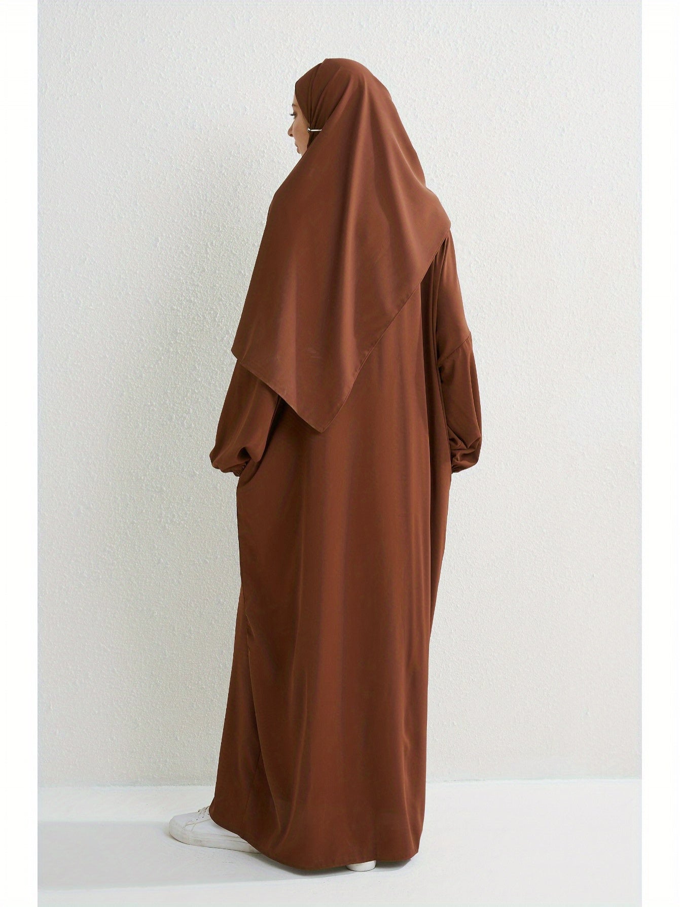 Elegant Islamic Hijab Dress for Women - Kaftan Style with Headscarf, Modest Middle Eastern Long Skirt Jibab Abaya, Loose Fit H-Silhouette, Long Sleeve Asymmetrical Hem, Solid Color Beige, Machine Washable for Ramadan Prayer & All Occasio