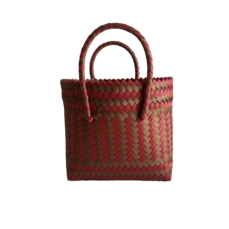 One Piece, Hand-Woven Handbag Handheld Versatile Women's Bag, Suitable for Vacation, Imitation Rattan Design, Tote Bag Style