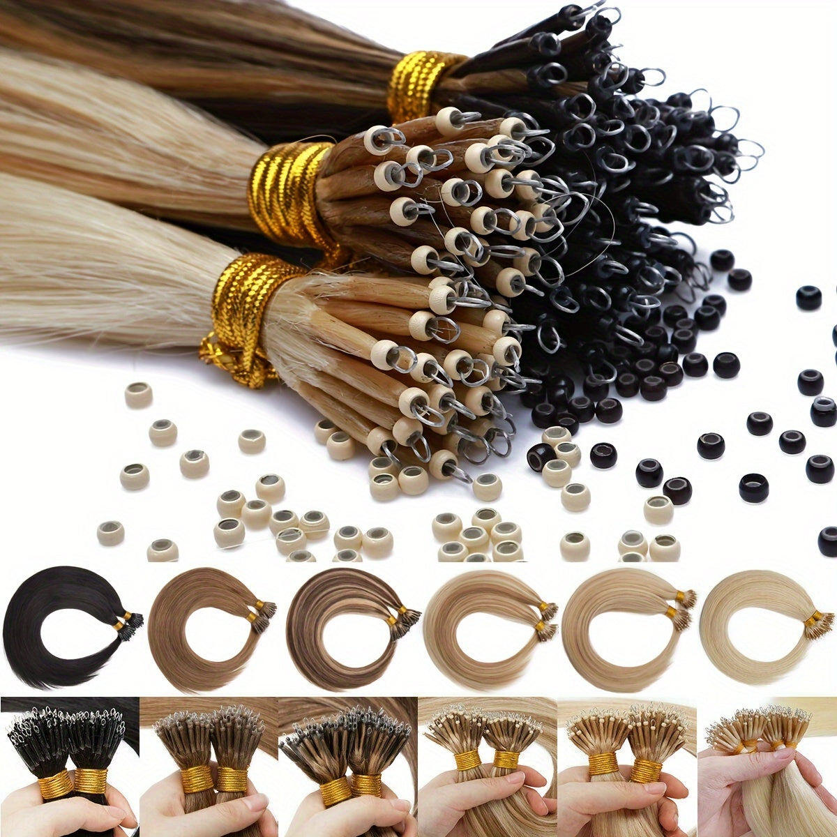 100% Human Hair Extensions - 50 Strands Nano Rings, Thick, Smooth, Remy Hair