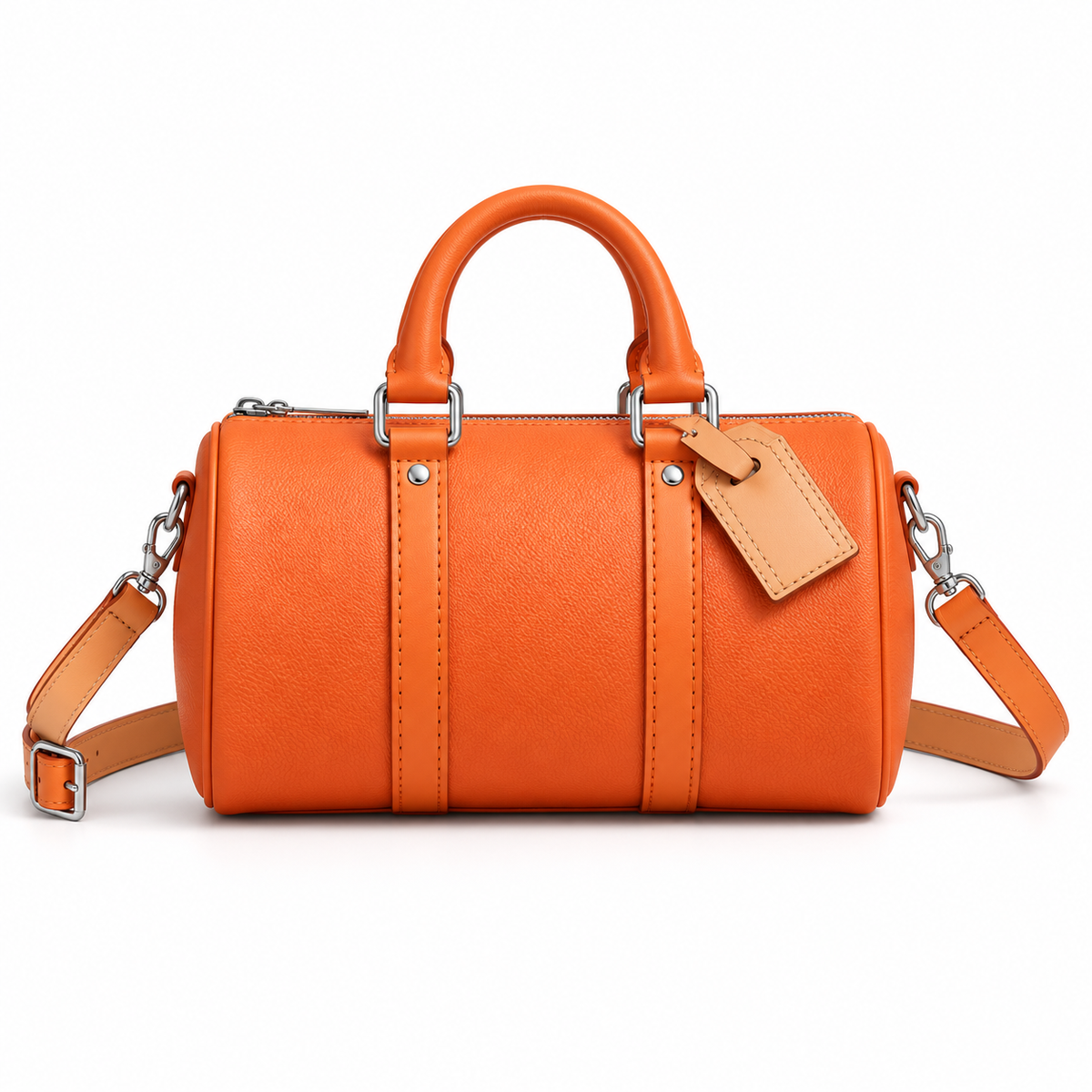 Vibrant Orange Barrel Bag With Strap
