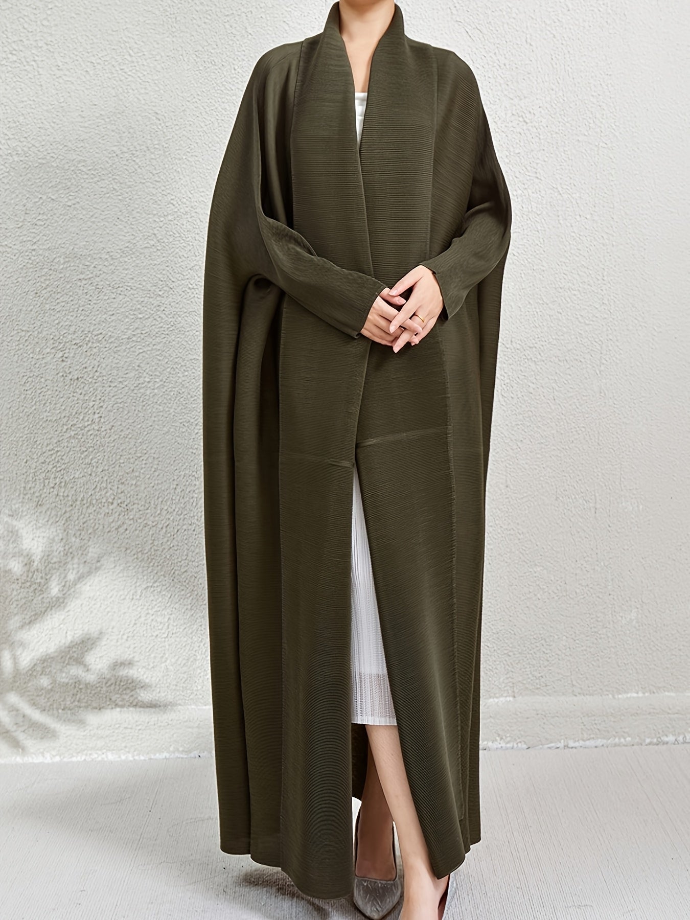 Elegant Women's Loose-Fit Long Sleeve Emirati Abaya with Turn- Collar - Brown, High-Stretch Fabric, Full-Length Pants, Perfect for Spring & Fall, Muslim Dress, Muslim Dress | Loose Fit Abaya