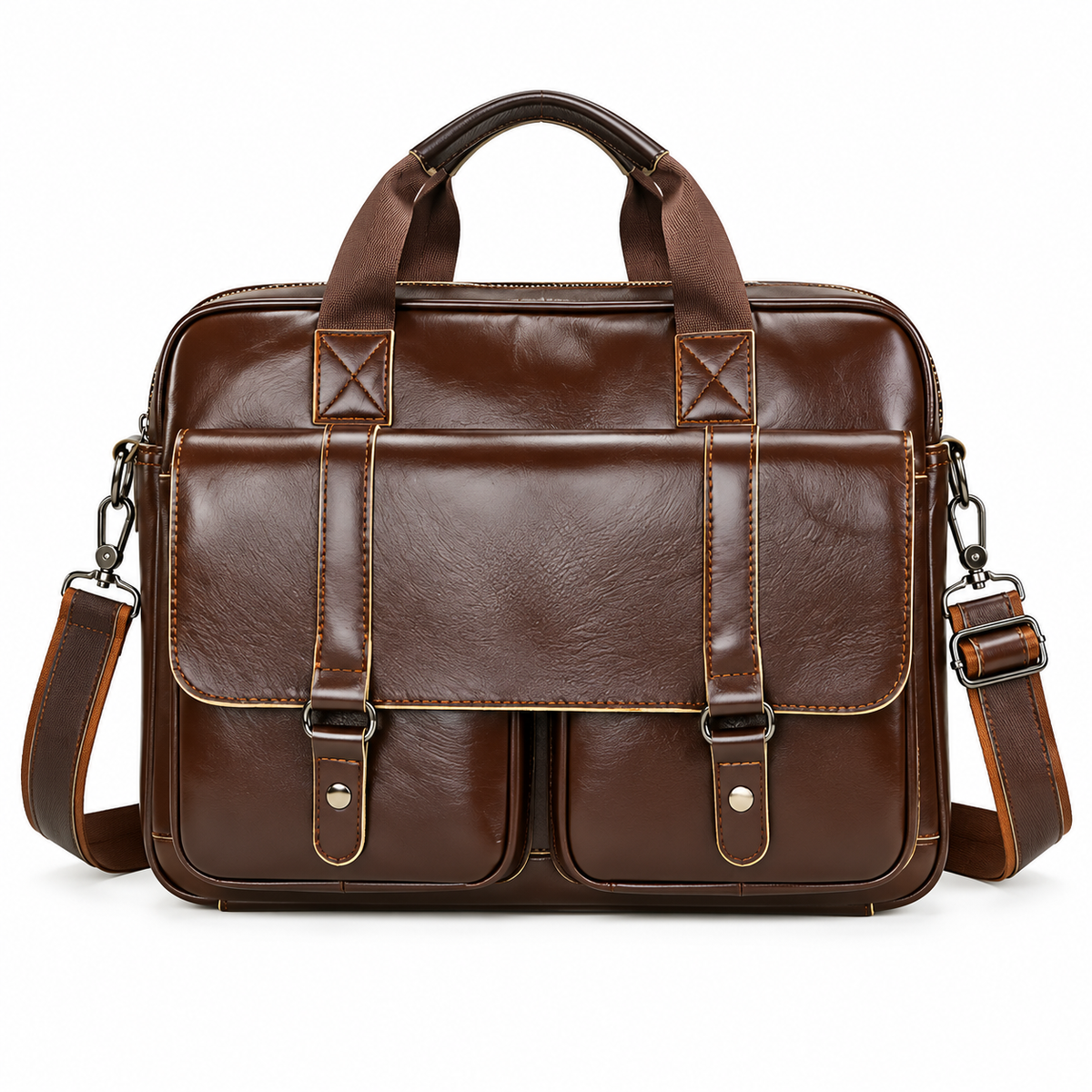 Classic Brown Leather Briefcase With Pockets
