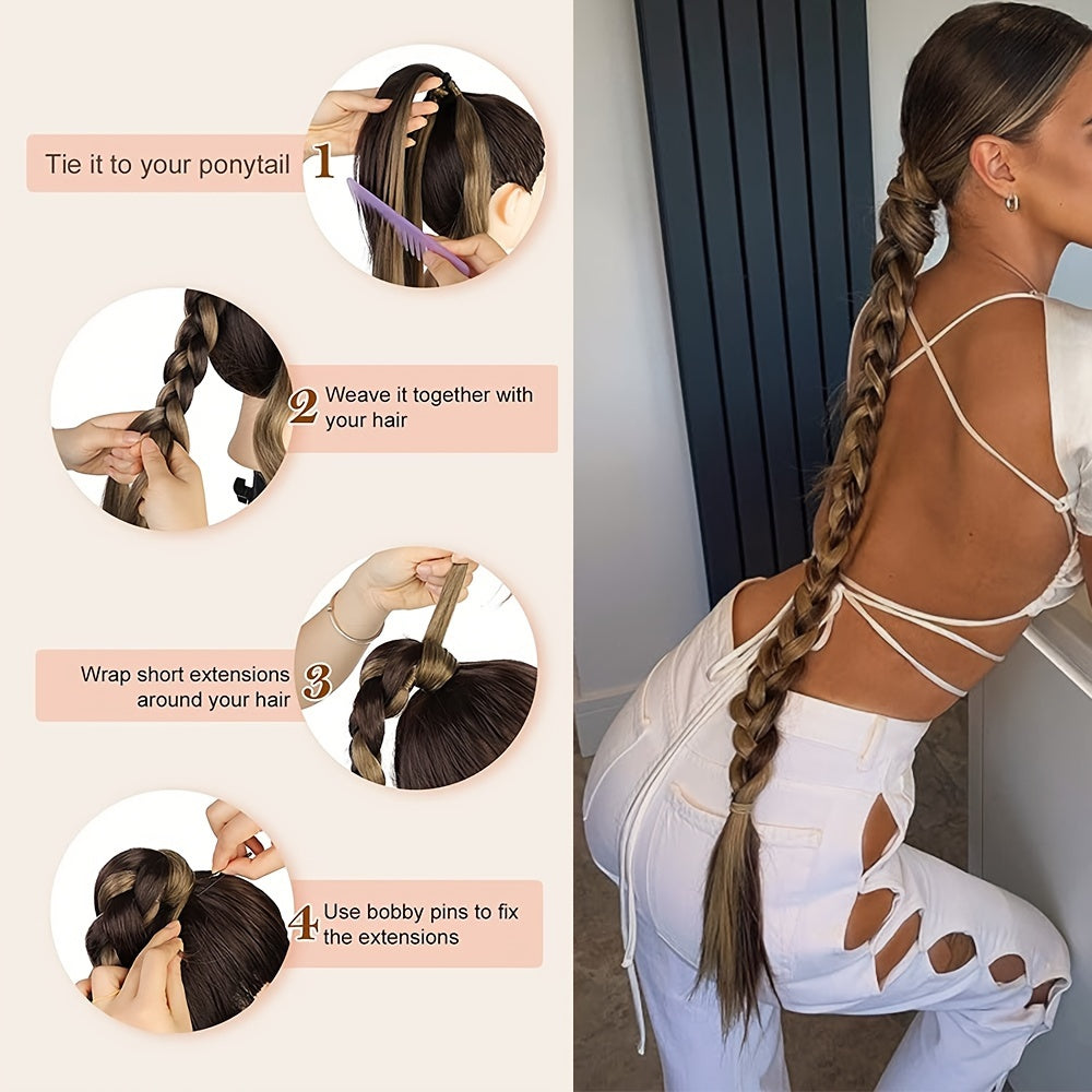 Long Braid Ponytail Extension With Elastic Tie Straight Sleek Wrap Around Braid Hair Extensions