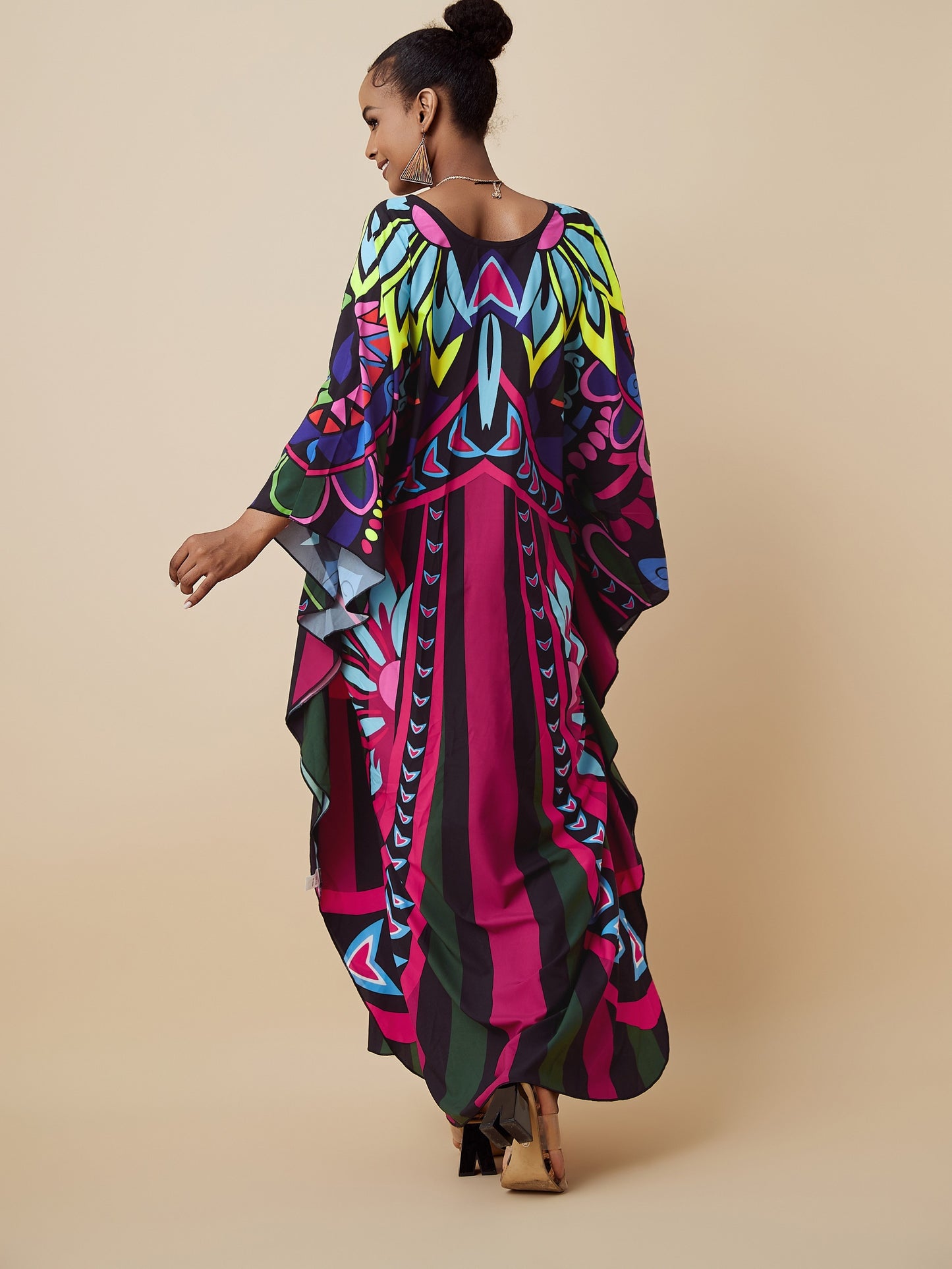 Plus Size - V-neck Kaftan Slit Women's Dress Party Outfit Summer Cover Up Dress Onesize Butterfly Abaya
